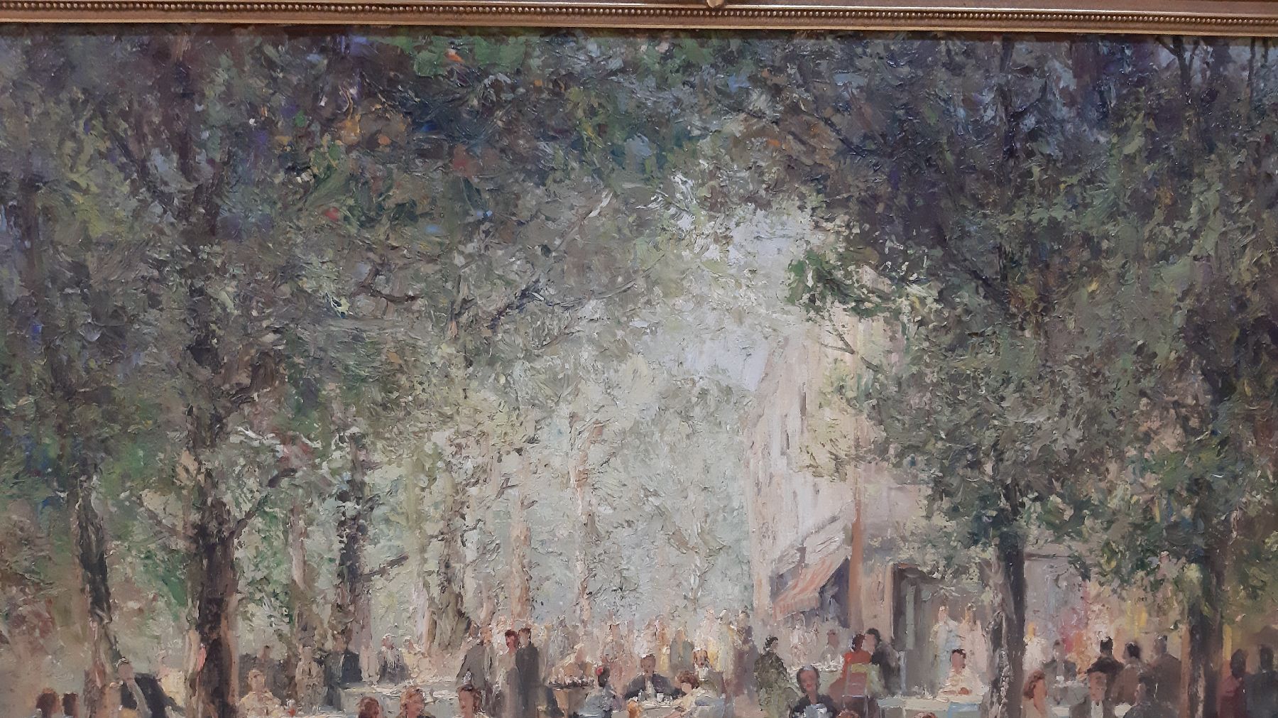 Detail g: Ludwig Gschossmann, 1894 Straßburg-1988 Tegernsee, vielfigurige Biergartenszene, Öl/Lwd, links unten signiert, ca. 80x100cm, Barockstilrahmen ...