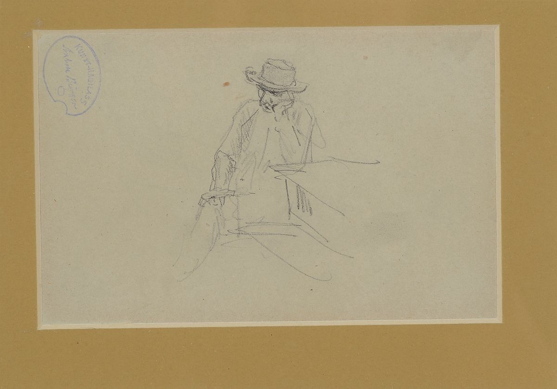 Detail b: Anton Burger, 1824 Frankfurt a.M.-1905 Kronberg, kleine Sammlung aus 8 Bleistift- Skizzen auf Papier, meist mit Nachlaßstempel, von ca. 7.5x7.5cm ...
