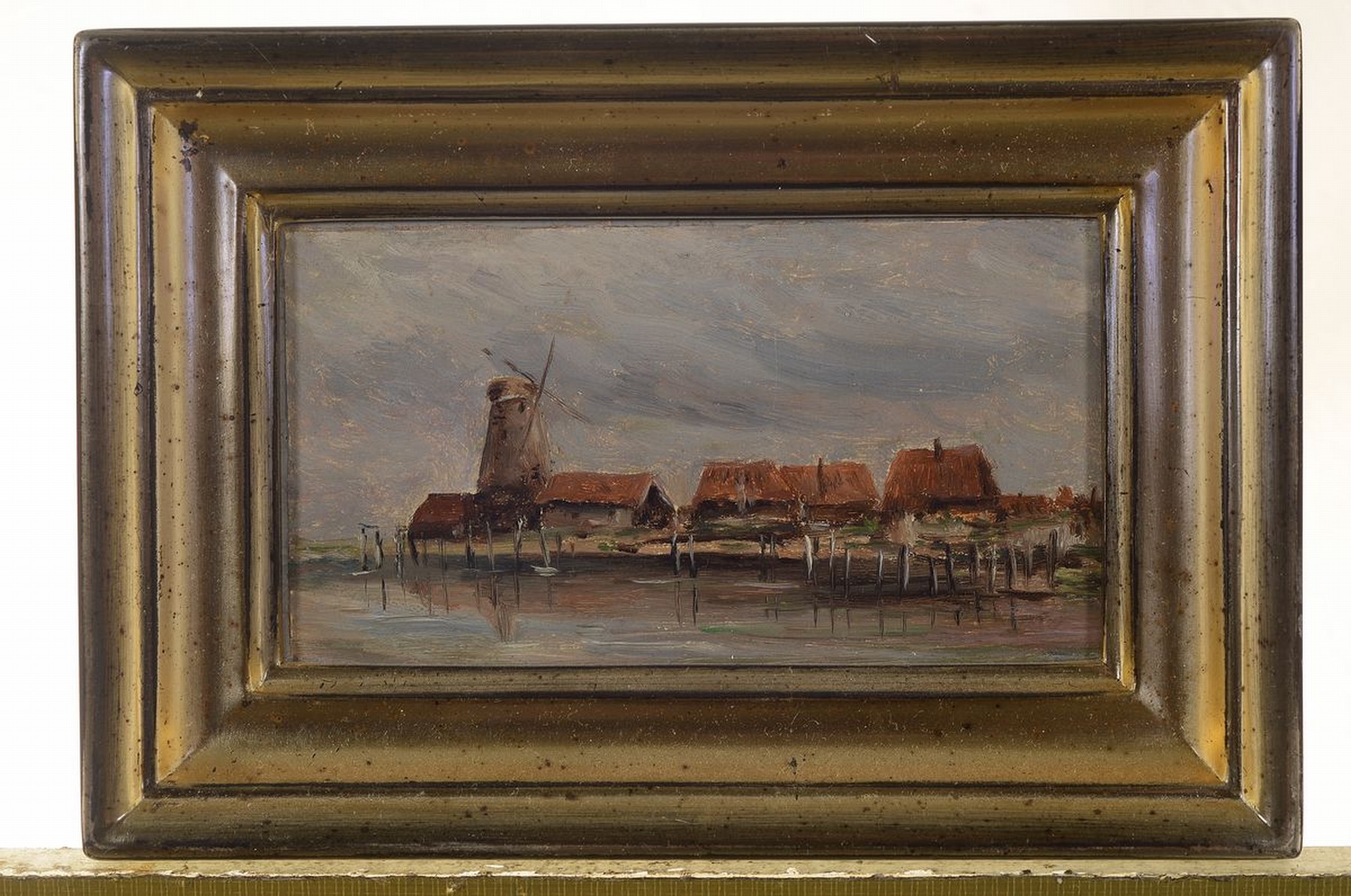 Detail l: Friedrich Philipp Schmöle, 1844-1924 Frankfurtam Main, 2 Gemälde, Küstendorf mit Windmühle, Gehöft in hügeliger Wiesenland- schaft, Öl/Papier ...