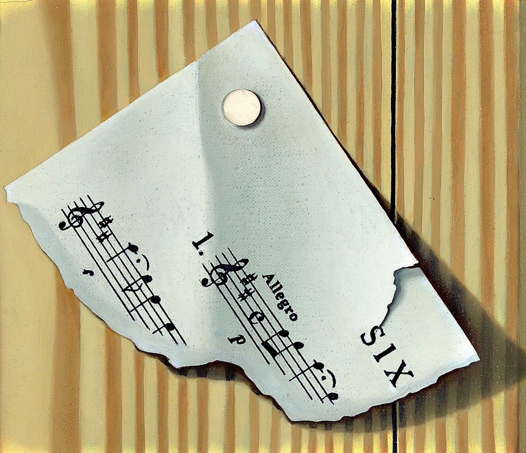 Klaus Langkafel, 1941 - 2007, Notenblatt, fotorealistische Malerei mit Applikation, rückseitig signiert, dat. 80, 12.5 x 15 cm, Rahmen