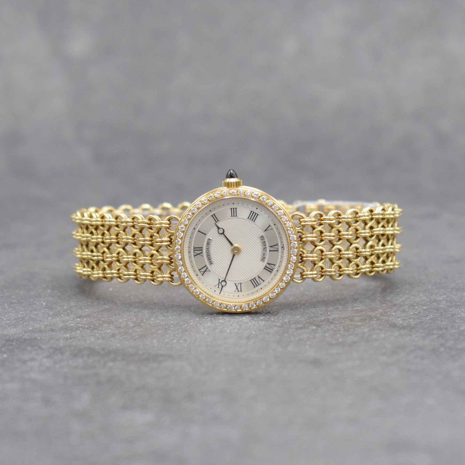 BREGUET Classic Lady Damenarmbanduhr in GG 750/000 mit Brillanten, Schweiz um 1990, Handaufzug, 2-teil. Gehäuse, Boden aufgedr., Lünette aufw. m. ...