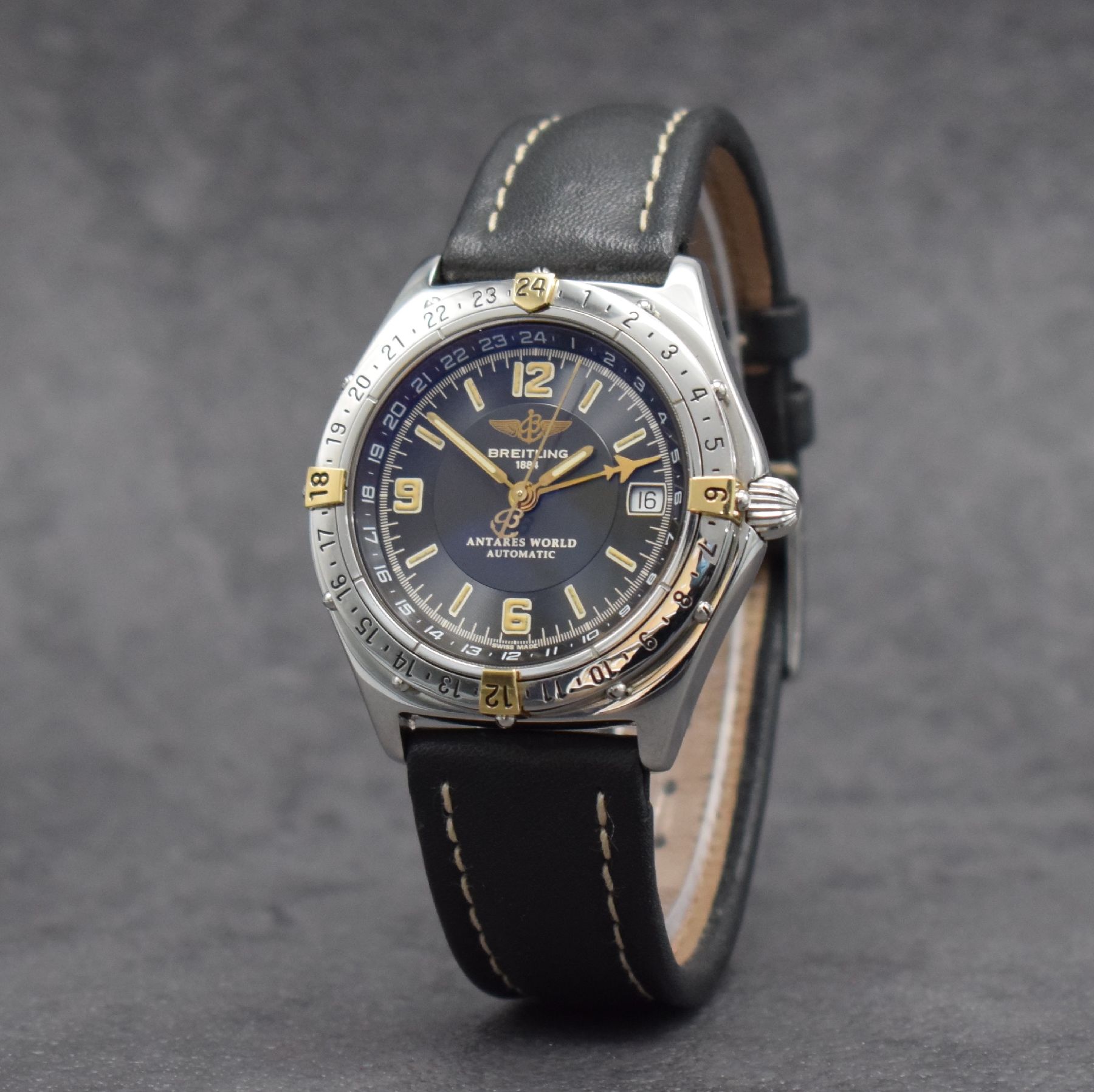 Detail b: BREITLING Antares World Herrenarmbanduhr mit 2er Zeitzone, Schweiz um 1995, Automatik, Ref. B 32047, verschr. Edelstahlgeh., Lünette m. verg. Reiter ...