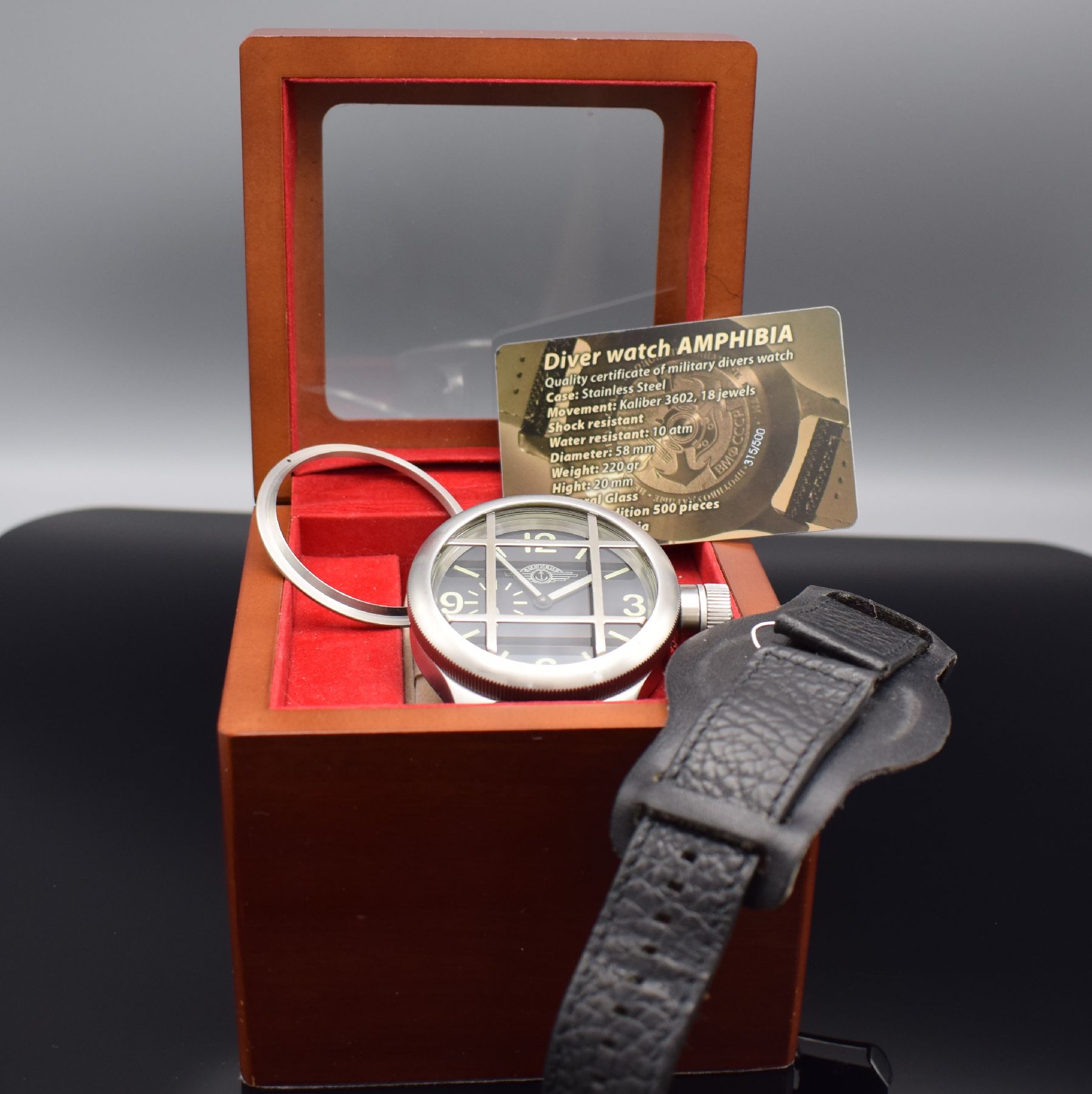 Detail g: AMPHIBIA russische Taucheruhr in limitierter Auflage von 500 Stück, Russland um 2015, Handaufzug, massives verschr. Gehäuse, Boden mit Kriegsmarine ...