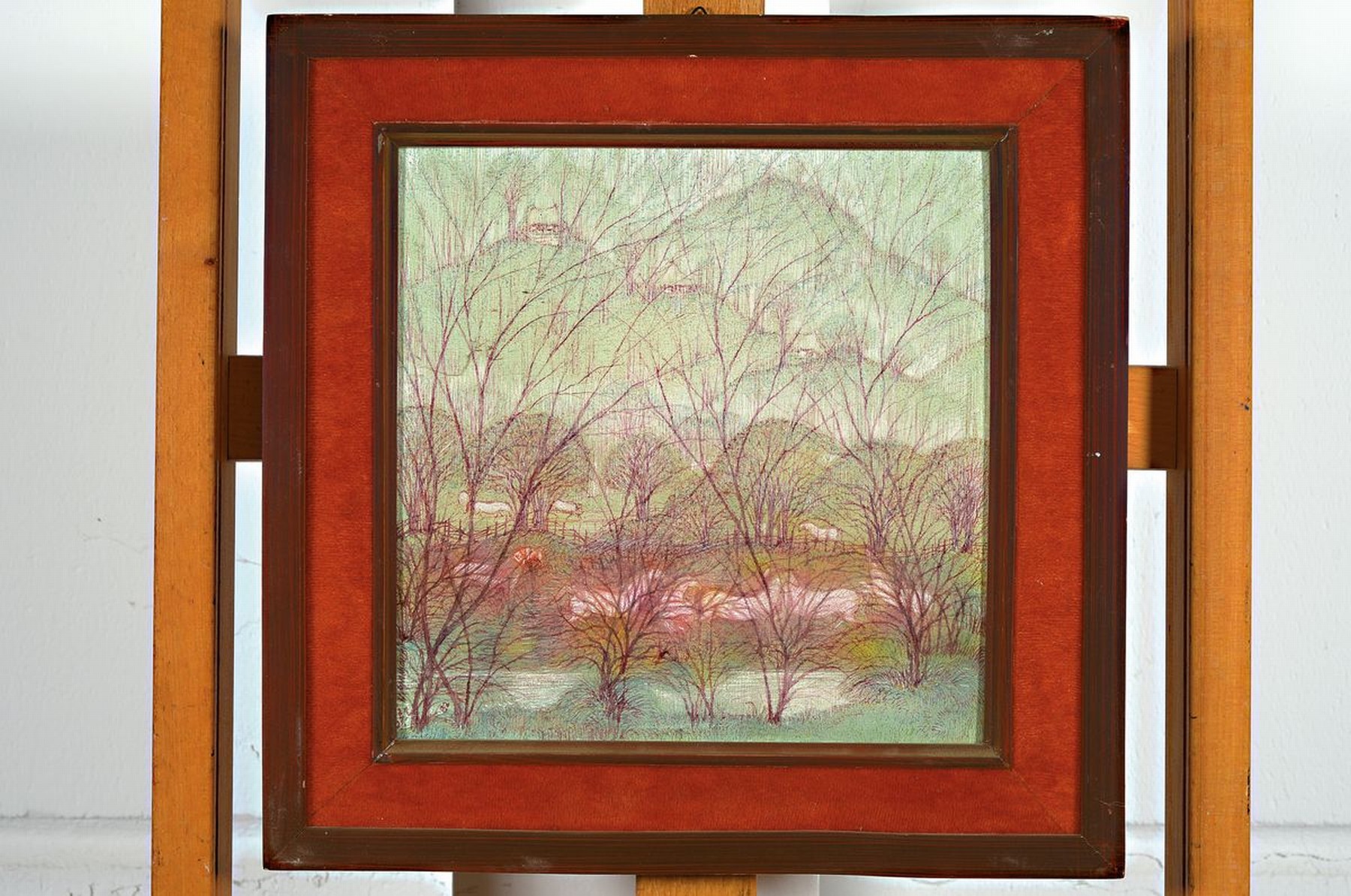 Detail k: Hossein Mahjoubi, geb. 1930 in Lahijan/Iran,Landschaft mit Bäumen und Pferden am Fluß, Öl/Lwd, links unten signiert und dat. 1982, ca. 25x25cm, R. ...