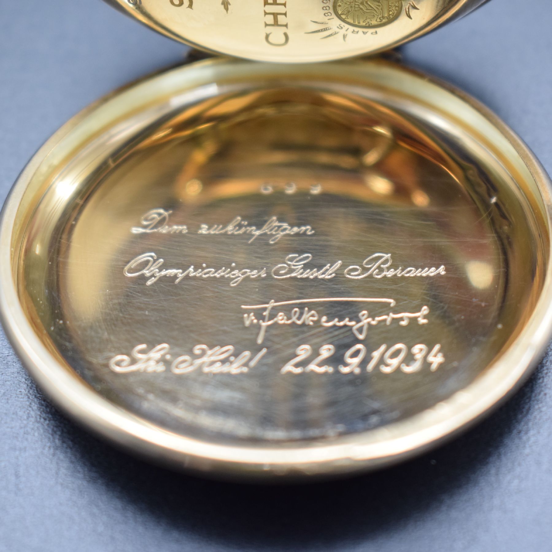 Detail f: Schwere Herrensavonette mit 1/4-Repetition, Vollkalender & Chronograph und prominentem Vorbesitzer in GG 585/000, Schweiz um 1900, Strahlen-guill. ...