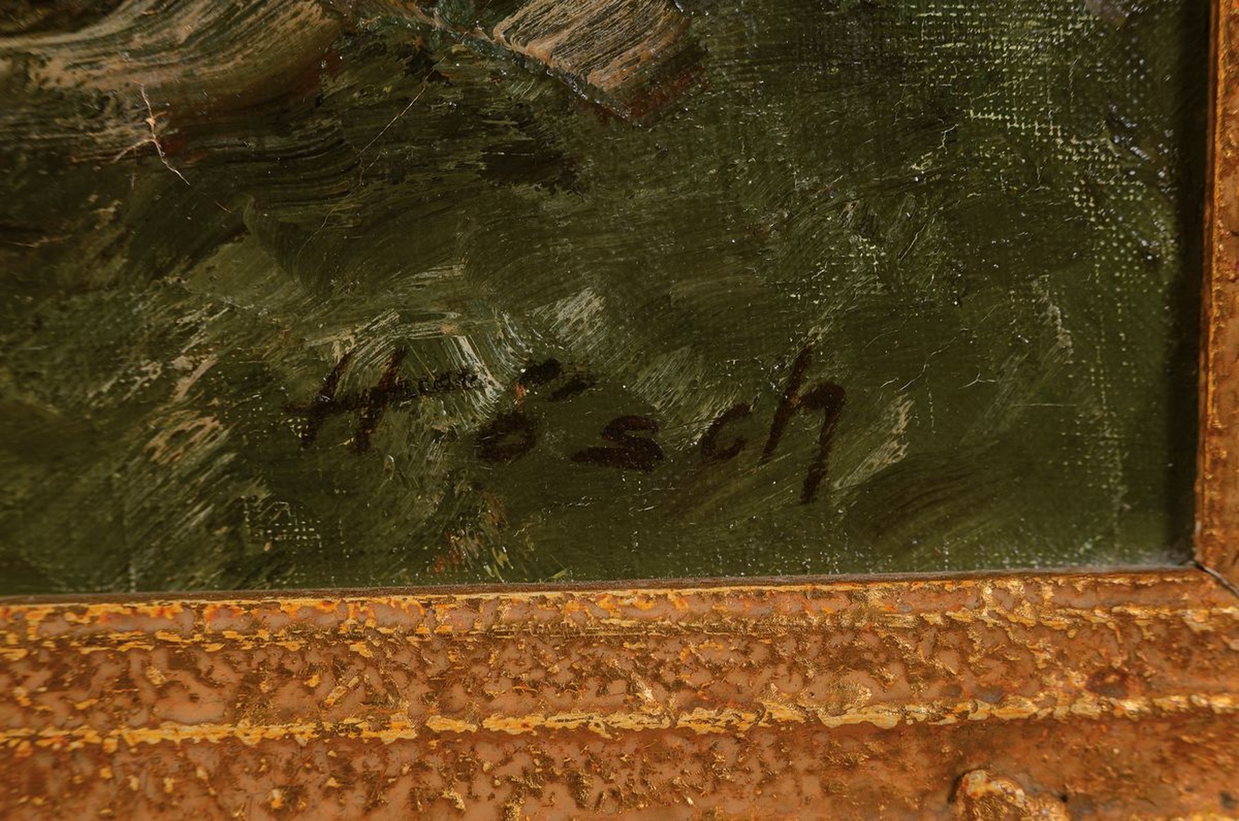 Detail a: Hans Hösch, 1855-1902, Bauernhaus in den Tiroler Bergen, Öl/Lwd, rechts unten signiert, ca. 60x80cm, Barockstilrahmen besch., ca. 73x93cm