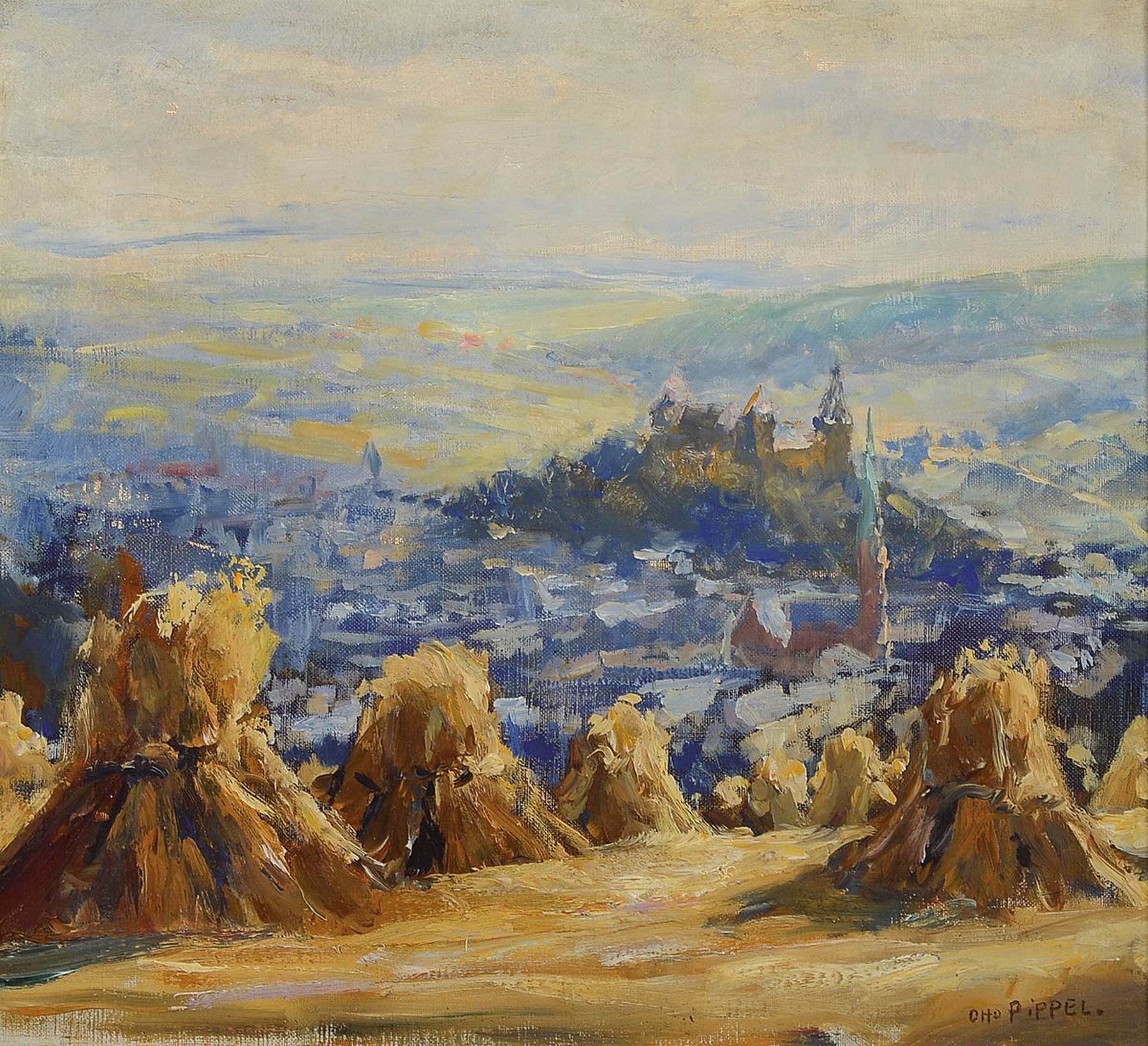 Otto Pippel, 1878 Lodz-1960 Planegg, Mylau im Vogtlande, rückseitig auf Künstleretikett so betitelt, Öl/Lwd, rechts unten signiert, rückseitig ...