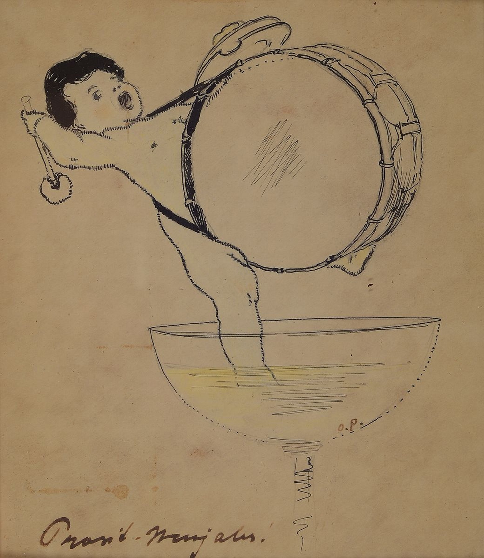 Otto Pippel, 1878 Lodz-1960 Planegg, Neujahrsgruß, Tuschezeichnung auf Papier, monogr. O.P. und beschriftet: Prosit Neujahr, rückseitig ...