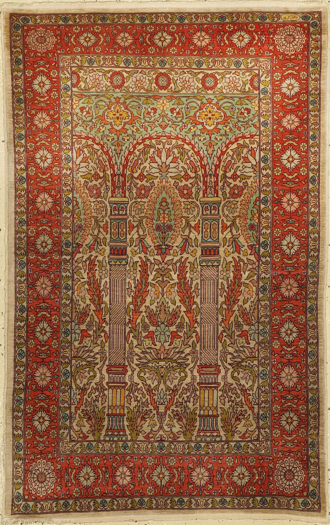 Hereke Seide fein Signiert, Türkei, um 1950, reine Naturseide, ca. 115 x 74 cm, EHZ: 3