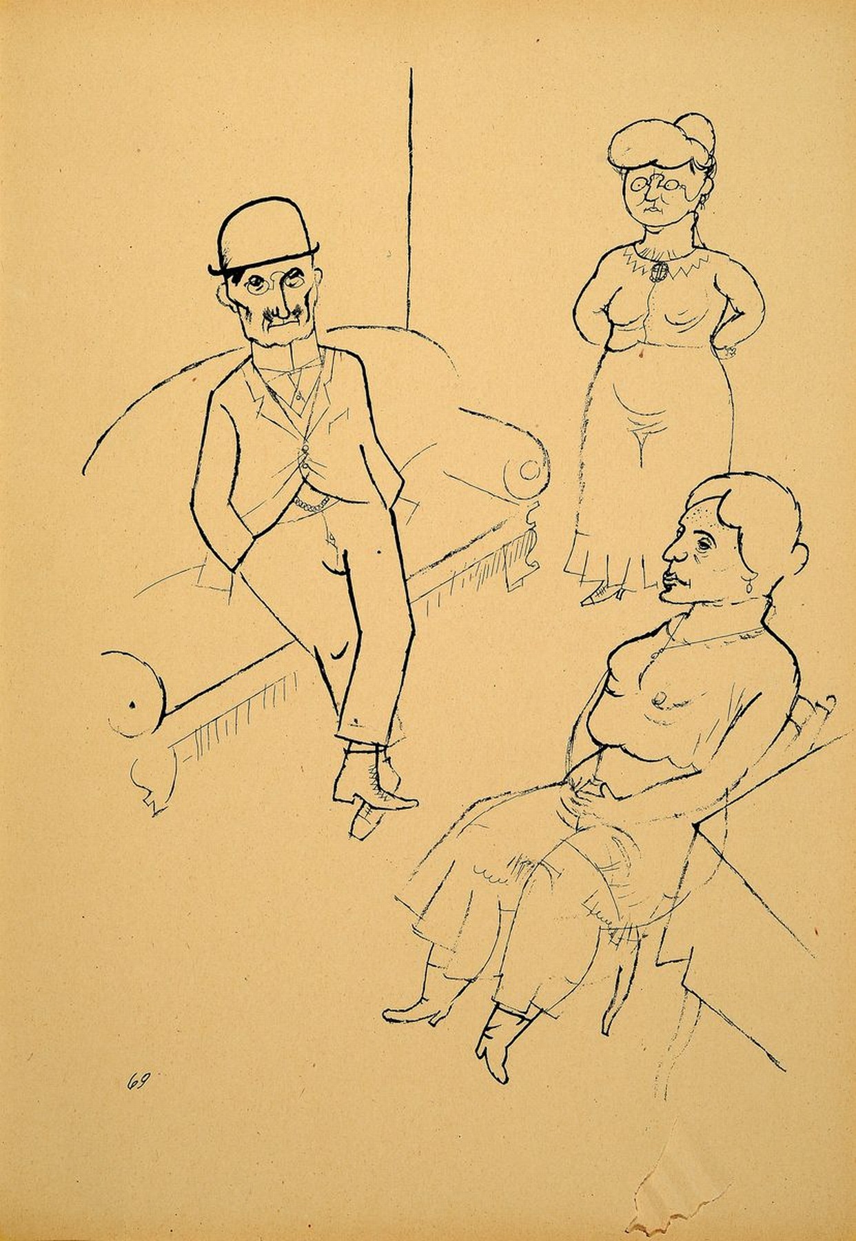Detail b: George Grosz, 1893-1959, Konvolut aus 3 Blättern, Verlag: Malik-Verlag, Berlin 1923, je unter PP, je ca, 50x40 cm , 1 Blatt l. beschädigt