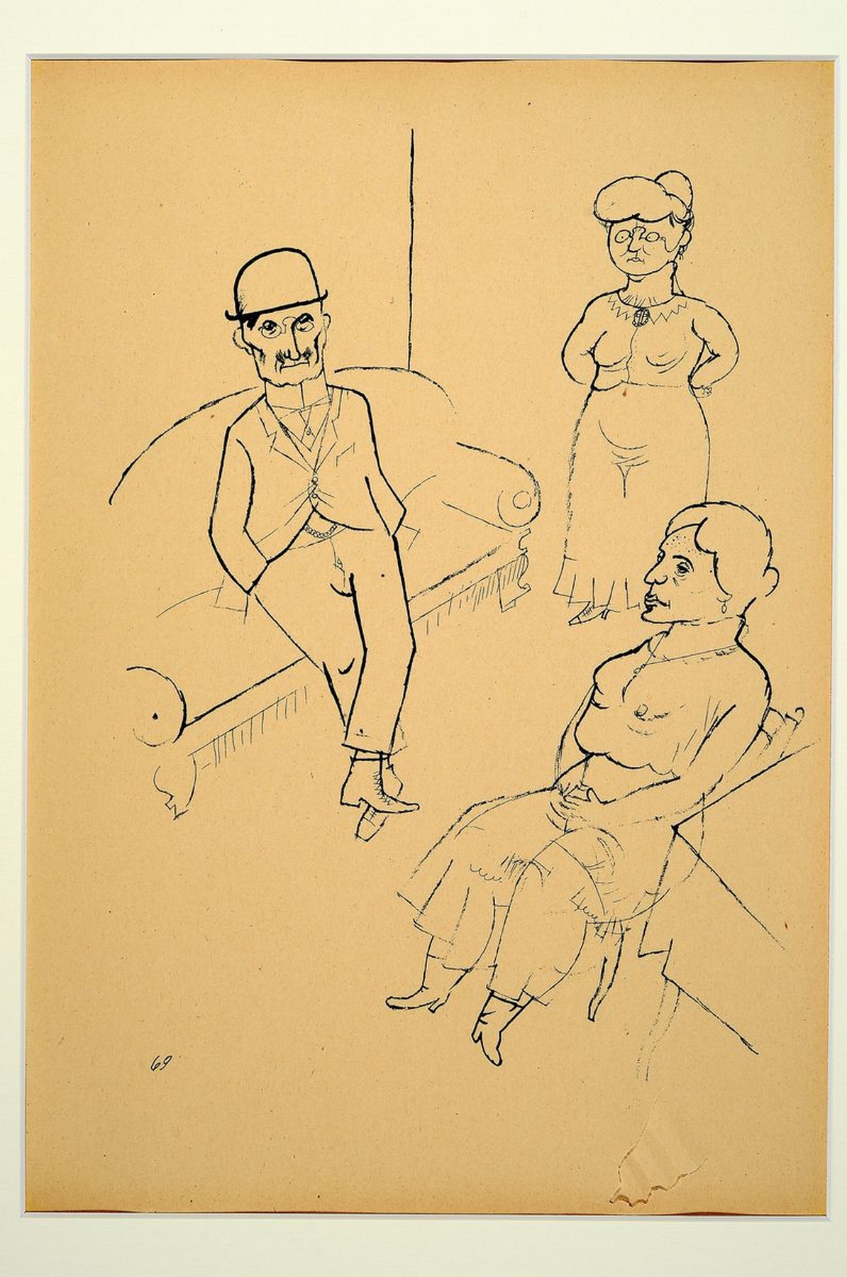 Detail m: George Grosz, 1893-1959, Konvolut aus 3 Blättern, Verlag: Malik-Verlag, Berlin 1923, je unter PP, je ca, 50x40 cm , 1 Blatt l. beschädigt