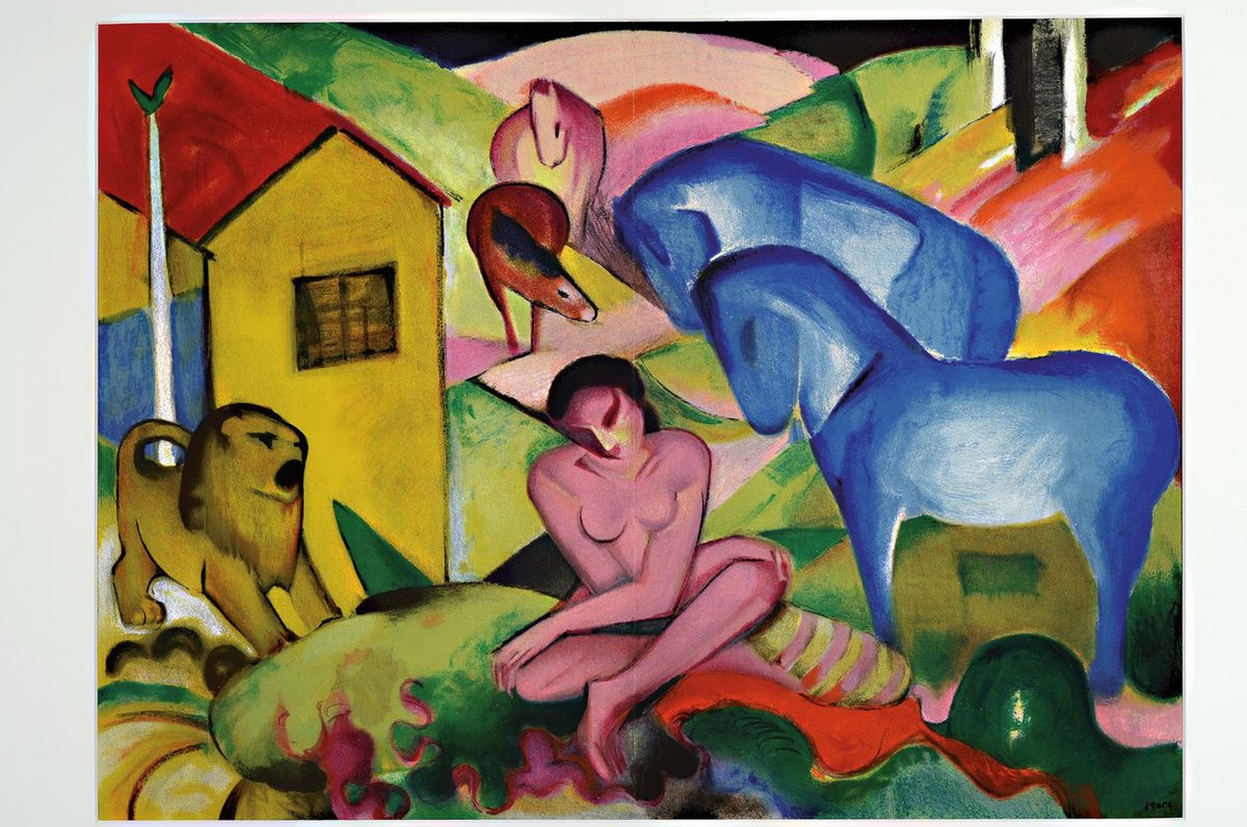 Detail k: Franz Marc, 1880-1916, Farblithografie, Titel: Der Traum, Drucker Verlag: Mourlot, Maeght, Paris 1962, PP, gesamt ca. 70x50 cm