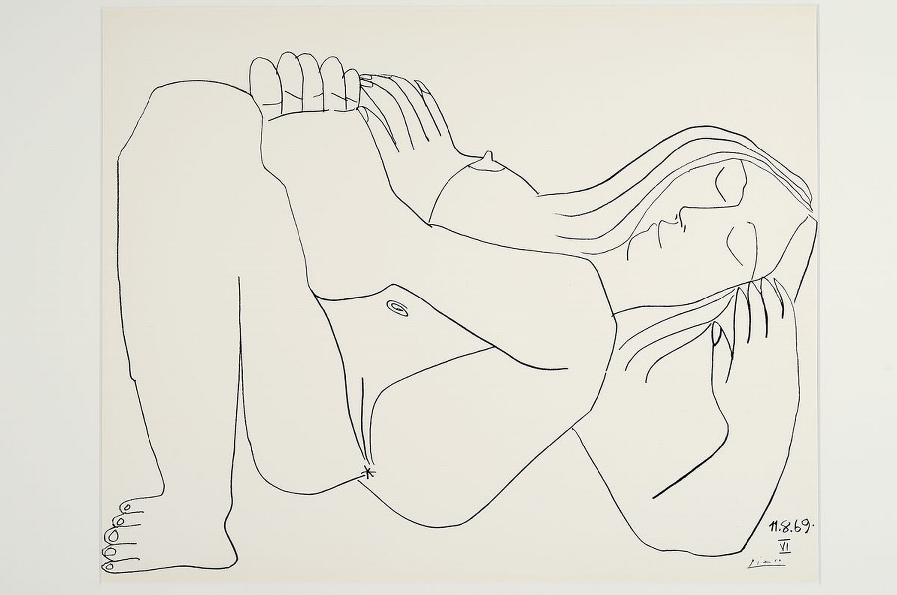 Detail k: Pablo Picasso, 1831-1973, schlafender Akt, Lithografie auf Büttenpapier, drucksign., Drucker Verlag: Edition Le Vent´d Arles 1972, Motiv ca. 50x40 ...