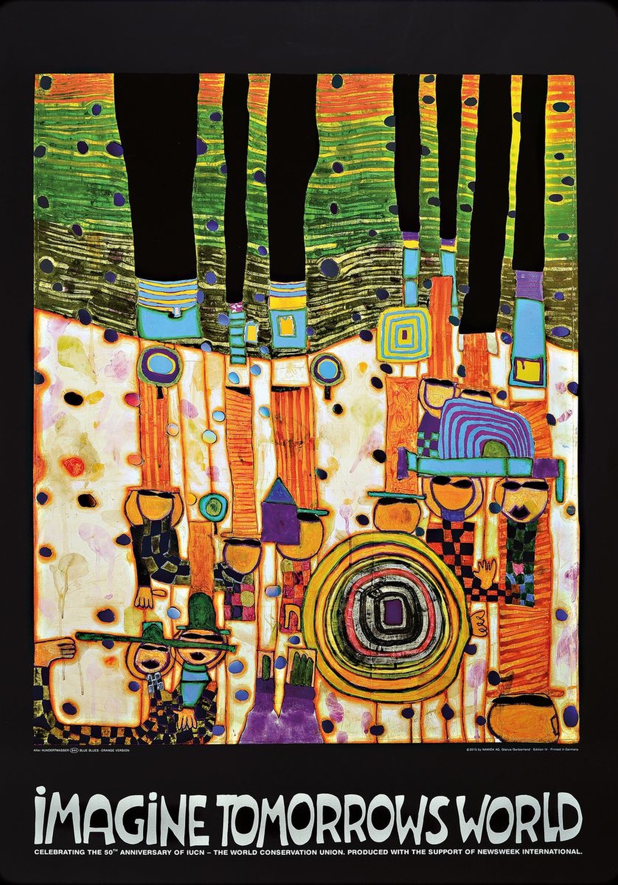 Friedensreich Hundertwasser, 1928-2000, Kunstdruck mit Metallfolienprägung, Titel: Imagine tomorrows World, Drucker Verlag: Namida, Glarus, ...