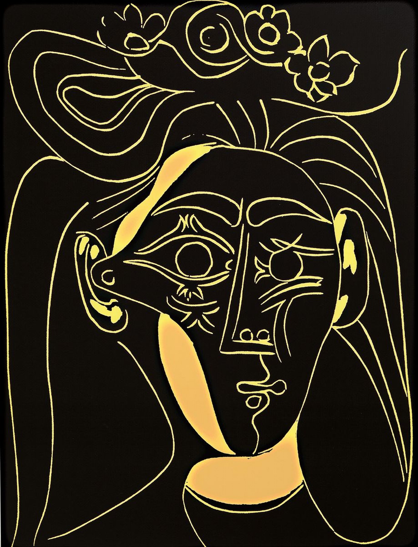 Pablo Picasso, 1881-1973, "Femme au Chapeau Fleuri", Farbserigrafie, Drucker-Verlag: Picasso-Sofam1999 Edit. Segers , ca. 76x60 cm