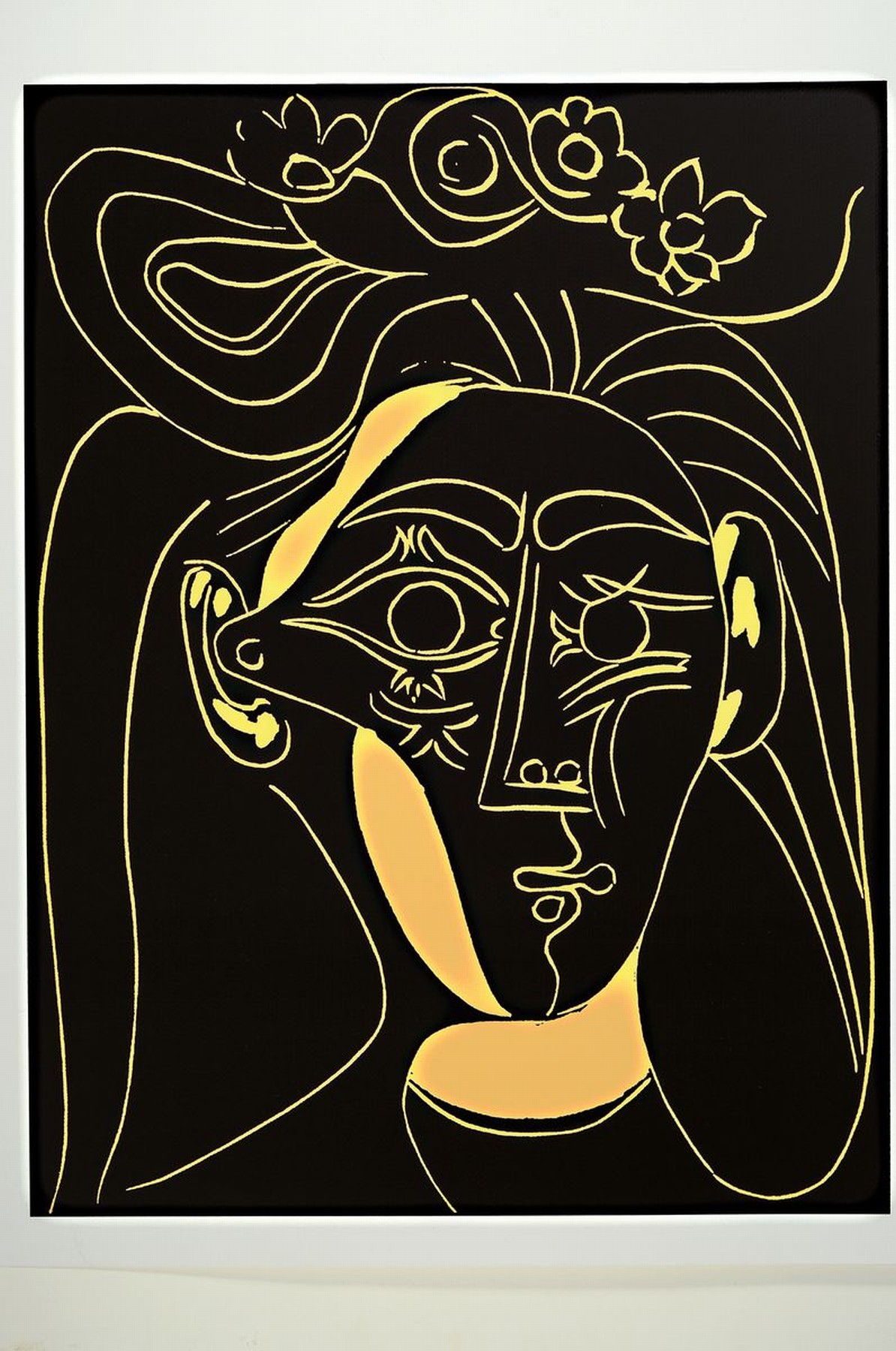 Detail k: Pablo Picasso, 1881-1973, "Femme au Chapeau Fleuri", Farbserigrafie, Drucker-Verlag: Picasso-Sofam1999 Edit. Segers , ca. 76x60 cm