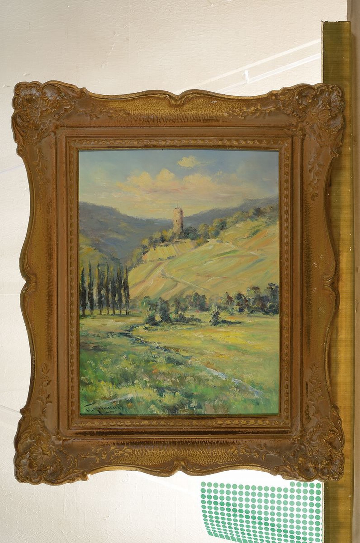 Detail k: Walter Helmich, Rheingauer Maler, geb. 1905,Die Burgruine Scharfenstein bei Kiedrich im Rheingau, Öl/Sperrholz, links unten signiert, ca. ...
