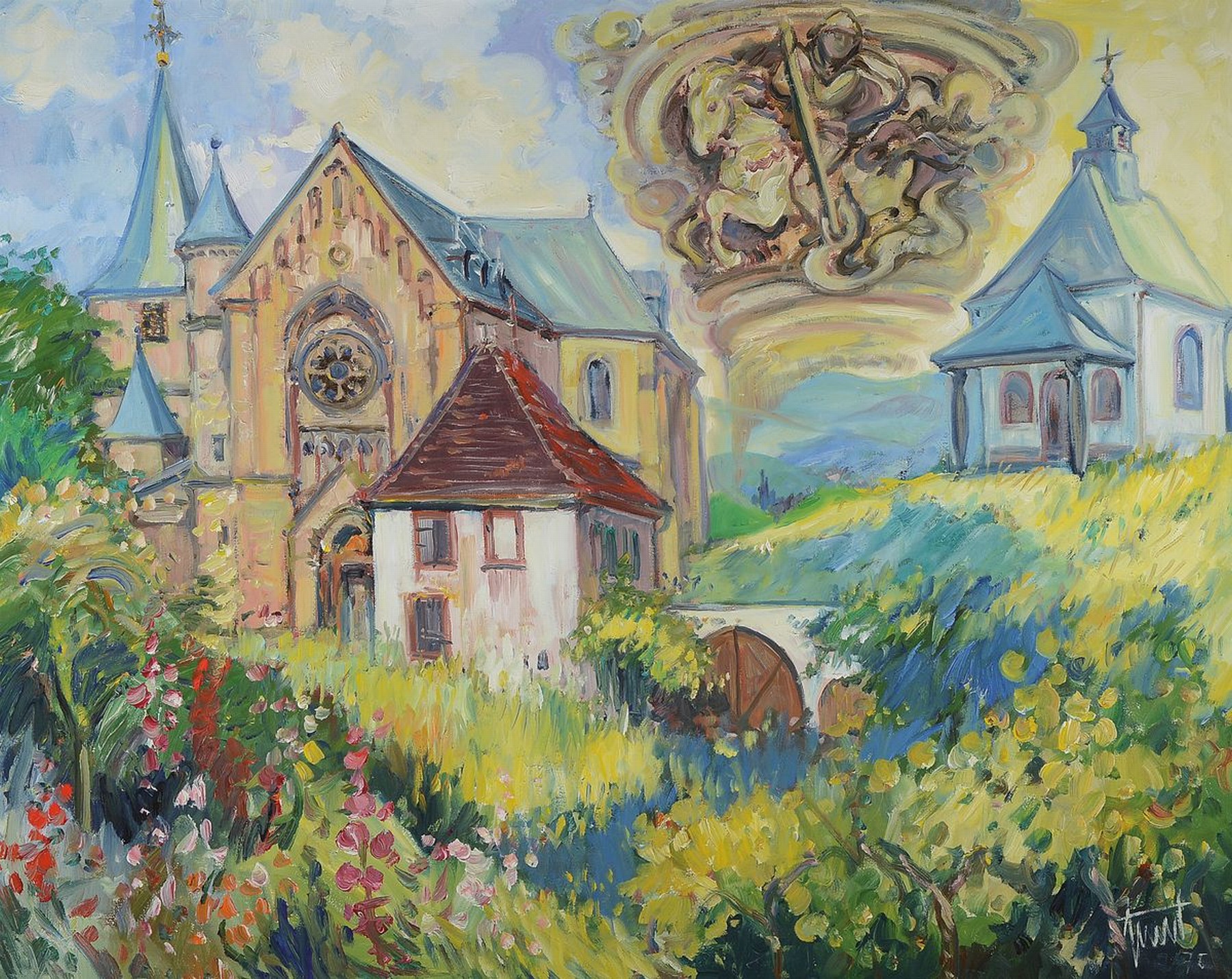 Georg Günter Zeuner, 1923 Dresden-2011 Speyer, Kirchliches aus Arzheim, rückseitig so betitelt und dat. 1978, rechts unten signiert, ca. 80x100cm, ...