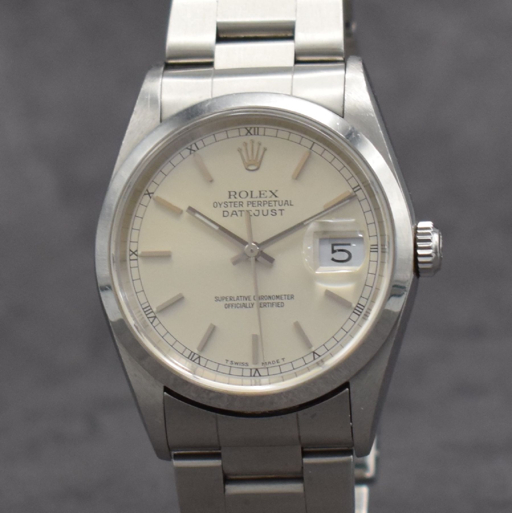 Detail c: ROLEX Datejust Ref. 16200 Oyster Perpetual Herrenarmbanduhr in Edelstahl, Schweiz verk. lt. beil. original Zert. 11/1999, verschr. Oystergeh. inkl. ...
