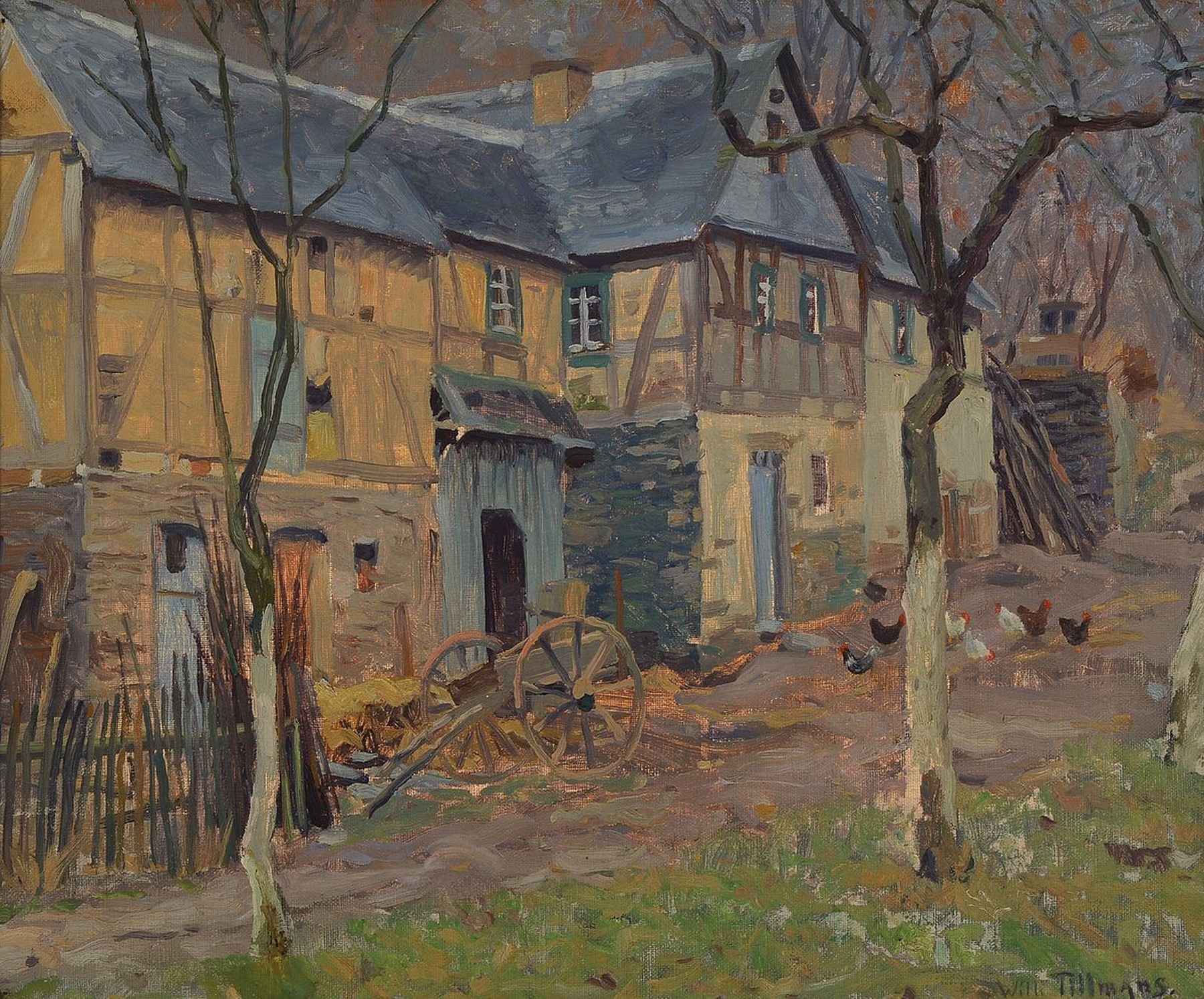 Willi Tillmanns, 1888 Düsseldorf-1985 Hagen,Altes Fachwerkhaus in der Eifel, Öl/Lwd, rechts unten signiert, ca. 38x48cm, R. ca. 45x53cm