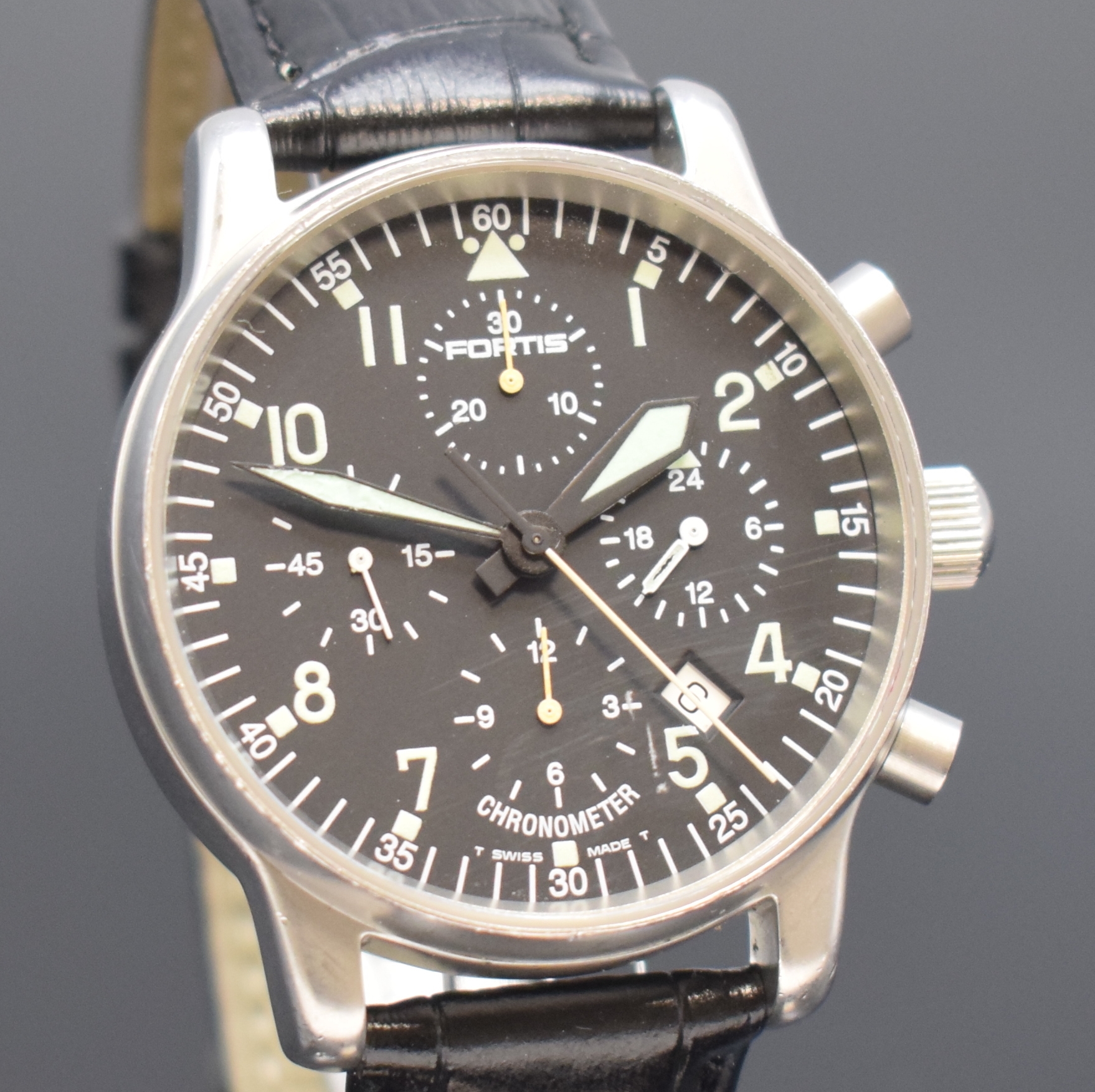 Detail c: FORTIS Referenz 598.10.151 Chronometer- Chronograph in Stahl, Schweiz um 1995, Automatik, satiniertes Geh., Boden verschr., orig. Faltschl., ...
