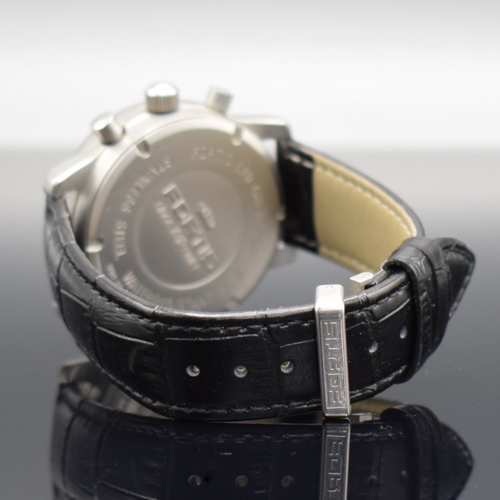 Detail d: FORTIS Referenz 598.10.151 Chronometer- Chronograph in Stahl, Schweiz um 1995, Automatik, satiniertes Geh., Boden verschr., orig. Faltschl., ...