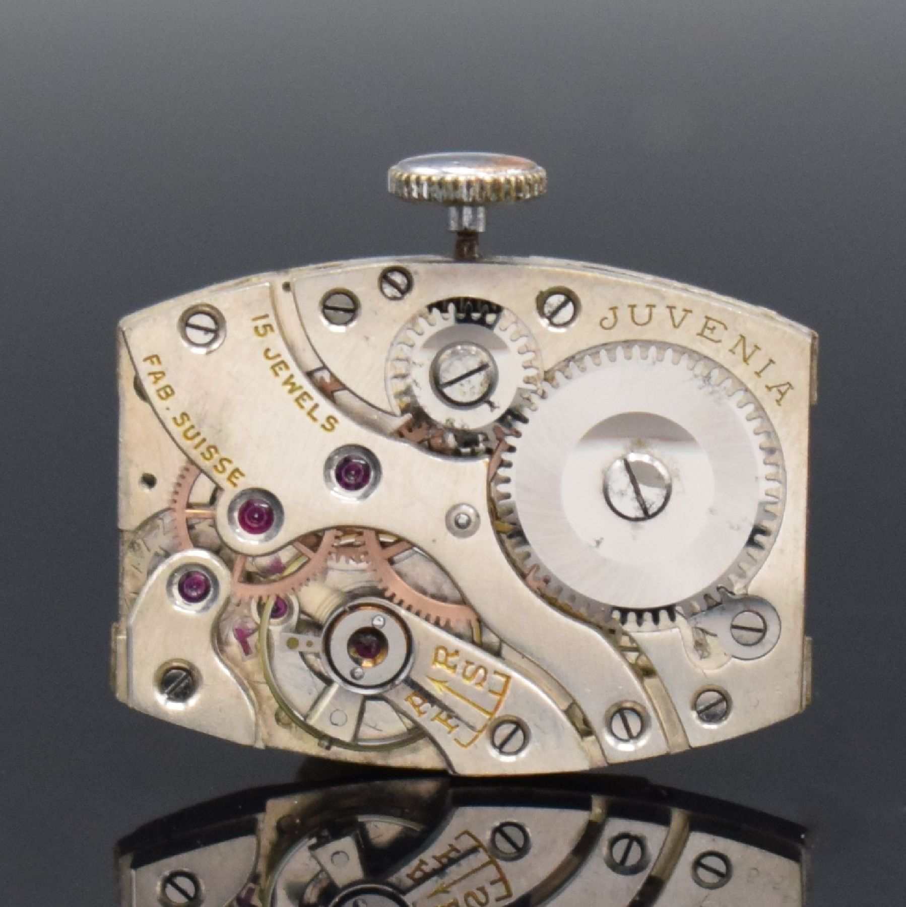 Detail f: JUVENIA rechteckige Armbanduhr mit digitaler Anzeige, Schweiz um 1935, verchr. Nickelgeh., gestufte Seite, digitale Anzeige von Std., Min. & Sekunde, ...