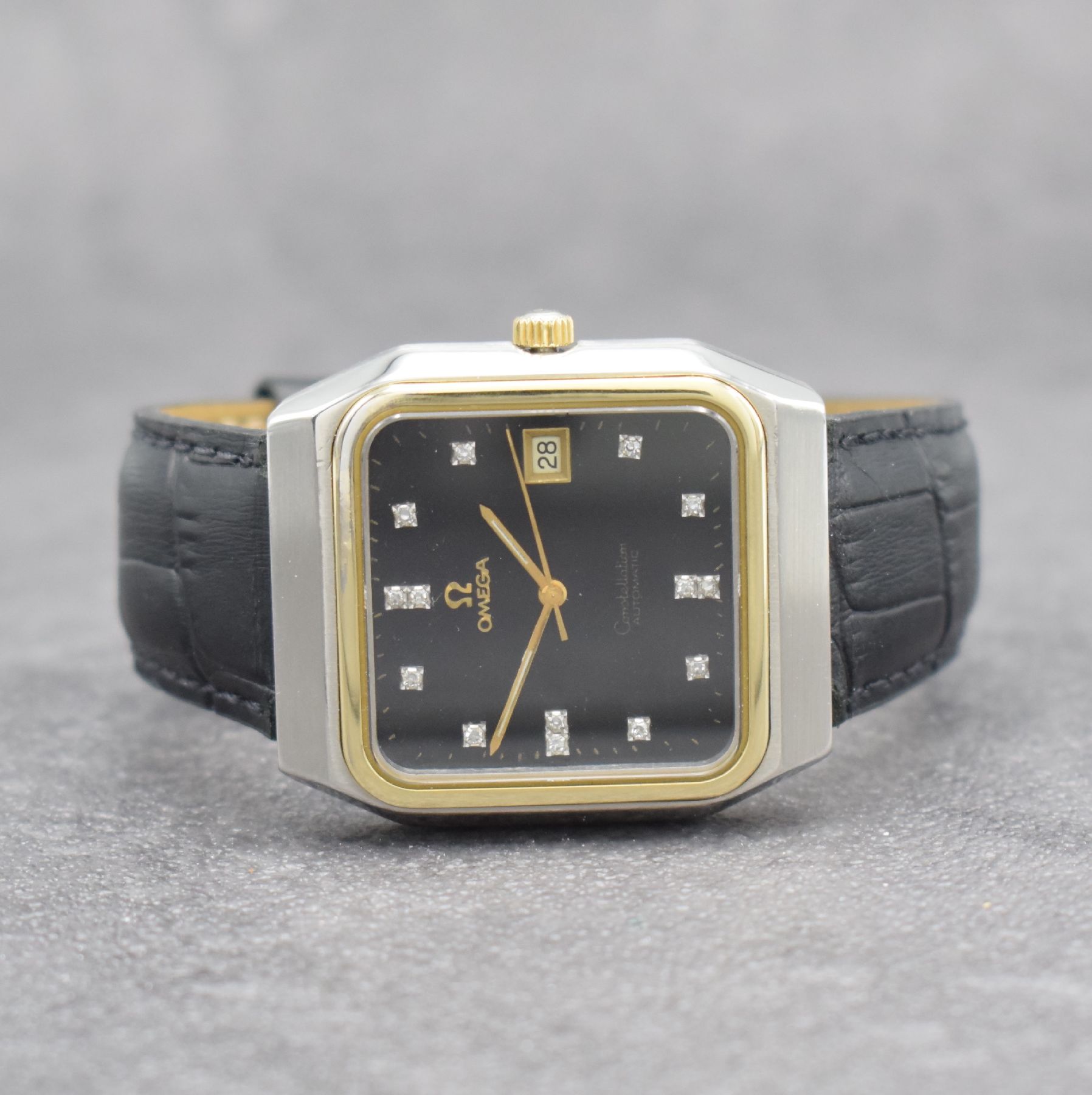 OMEGA Constellation Ref. 168.0062 in Stahl/ Gold, Schweiz um 1973, Automatik, 4-fach verschr. Geh., Boden m. Sternwarten-Symbol, schwarzes ...