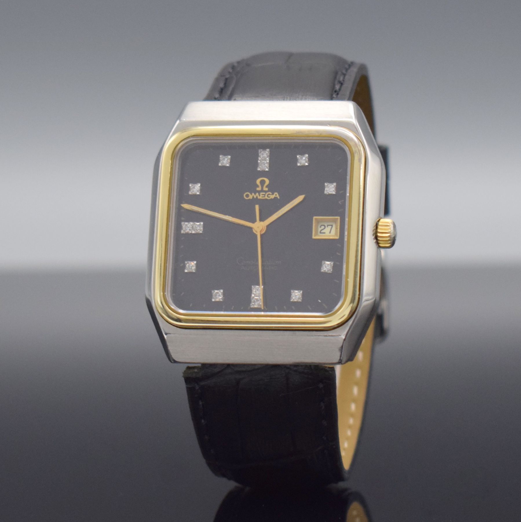 Detail b: OMEGA Constellation Ref. 168.0062 in Stahl/ Gold, Schweiz um 1973, Automatik, 4-fach verschr. Geh., Boden m. Sternwarten-Symbol, schwarzes ...