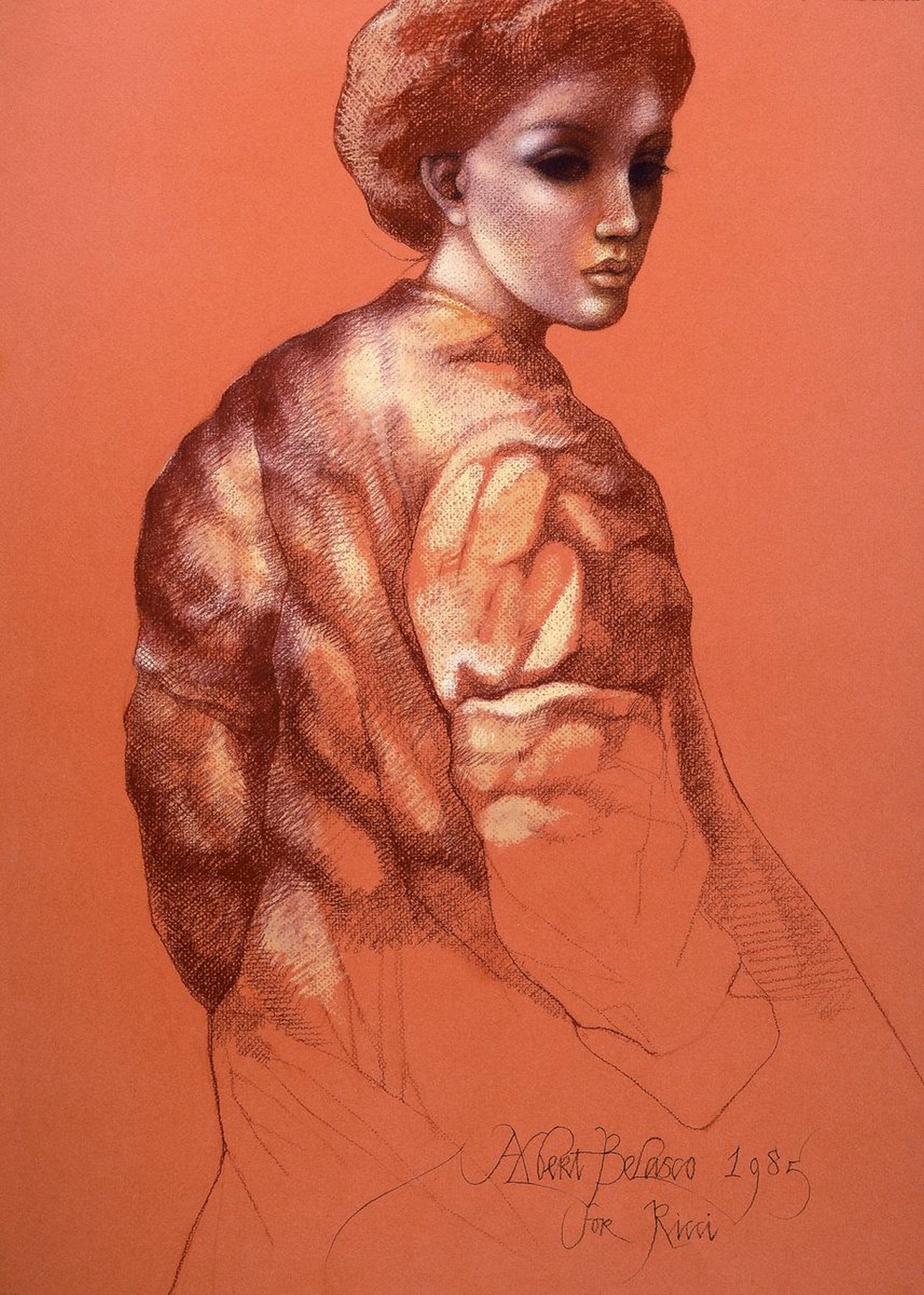 Albert Belasco, geb. 1938, viele Jahre in Baden Baden ansässig, Kreidezeichnung, Darstellung einer Frau, signiert und bez. for Ricci 1985, ...