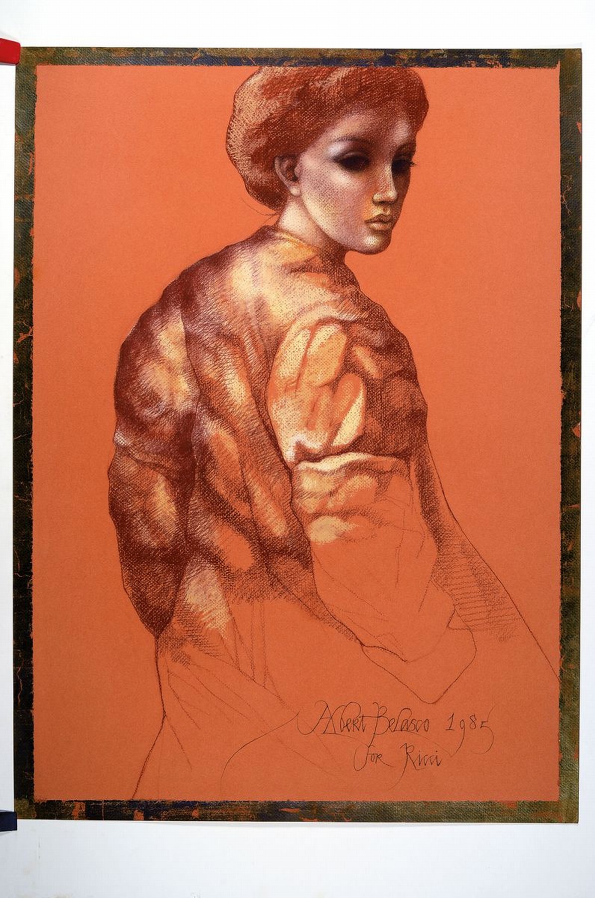Detail k: Albert Belasco, geb. 1938, viele Jahre in Baden Baden ansässig, Kreidezeichnung, Darstellung einer Frau, signiert und bez. for Ricci 1985, ...