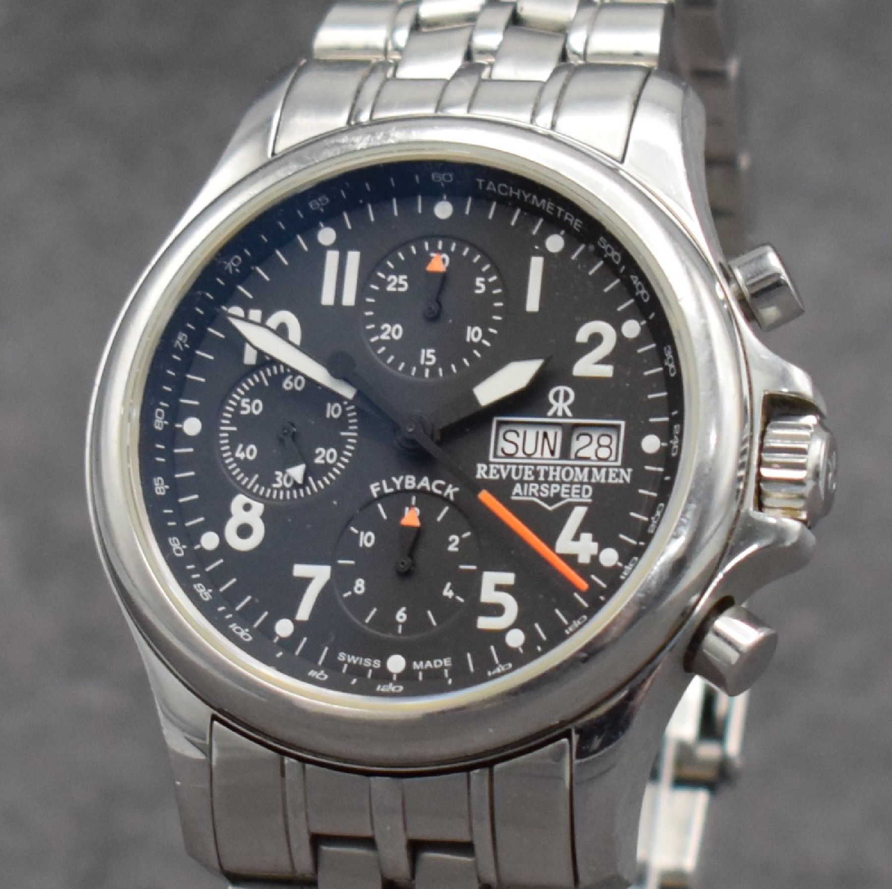 Detail c: REVUE THOMMEN Flyback Chronograph in Stahl, Schweiz verk. 02/2004, Automatik, beids. vergl. & verschr. Gehäuse, neutr. Gliederbd. m. Faltschl., ...