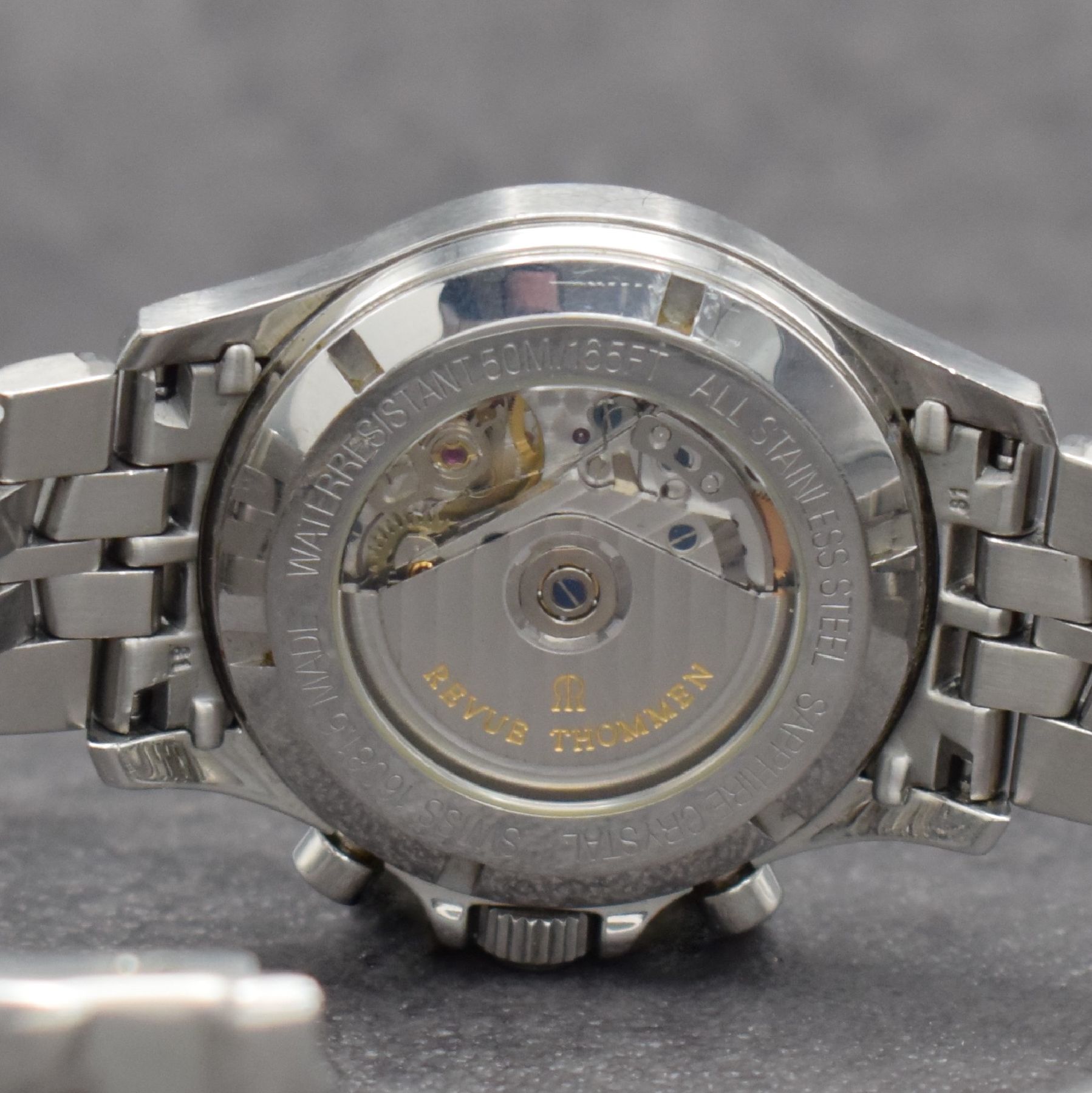 Detail f: REVUE THOMMEN Flyback Chronograph in Stahl, Schweiz verk. 02/2004, Automatik, beids. vergl. & verschr. Gehäuse, neutr. Gliederbd. m. Faltschl., ...