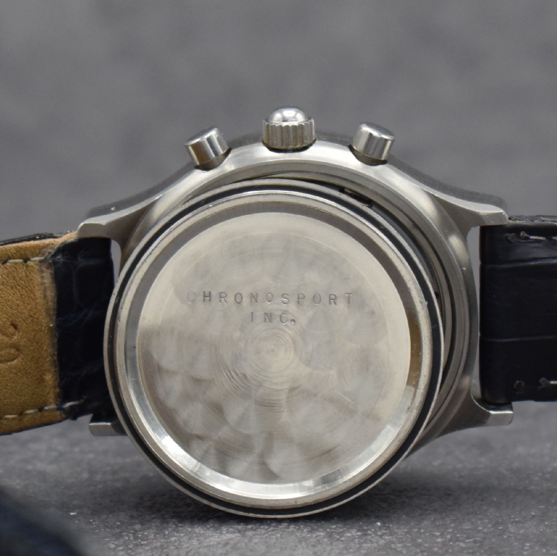 Detail g: CHRONOSPORT Chronosail Herrenarmbanduhr mit Regatta-Chronograph Kal. Lemania 5270, Schweiz um 1997, Handaufzug, Edelstahlgeh., Boden geschr., blaues ...