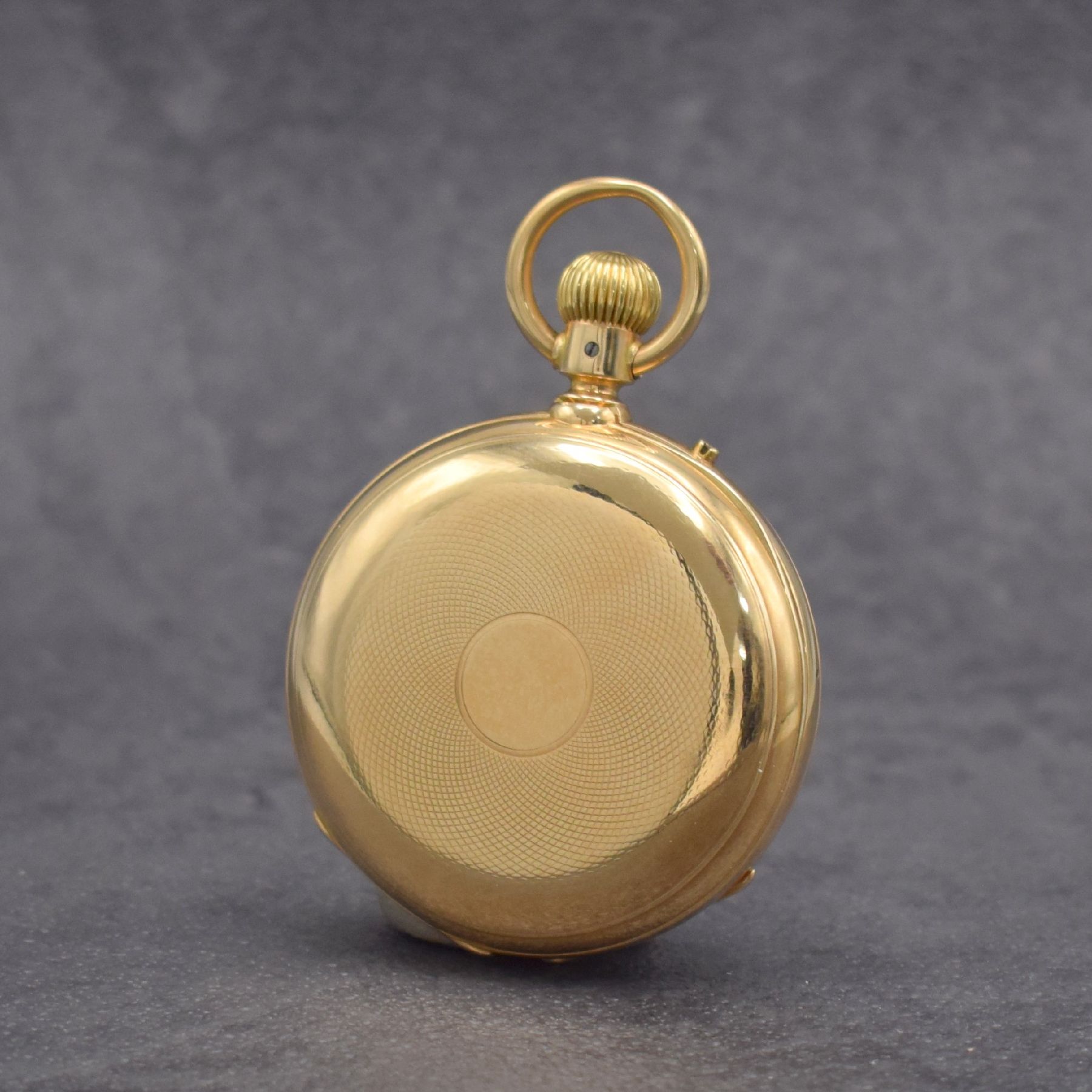 Detail a: M. GROSSMANN Glashütte seltene offene Taschenuhr in GG 585/000, Deutschland um 1880, glattes Gehäuse m. a-goute Schlüssen, Metallcuvette, ...