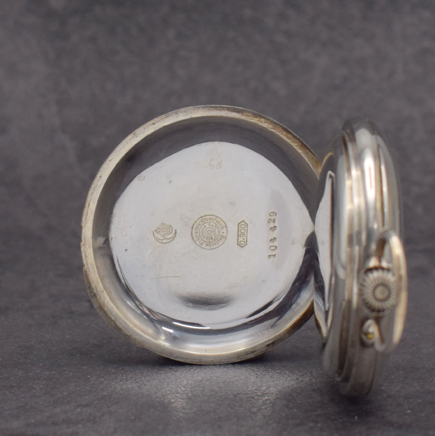 Detail b: GLASHÜTTER PRÄZISIONS-UHREN-FABRIK Akt.-Ges. Glashütte I/S offene Taschenuhr in Silber, Deutschland um 1900, glattes Geh. l. dell., 3-teil. ...