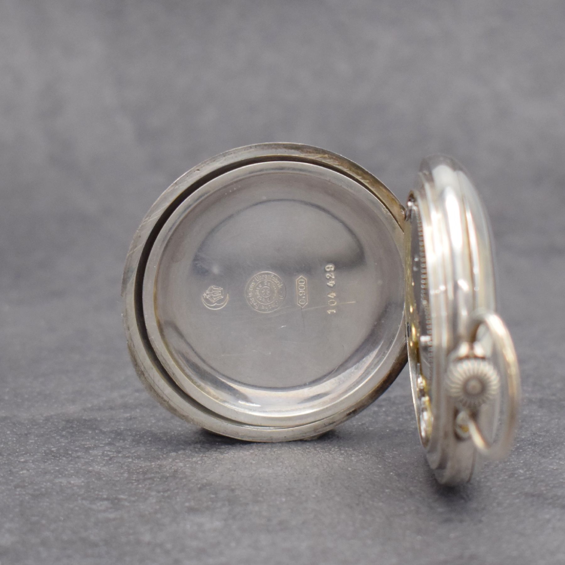 Detail d: GLASHÜTTER PRÄZISIONS-UHREN-FABRIK Akt.-Ges. Glashütte I/S offene Taschenuhr in Silber, Deutschland um 1900, glattes Geh. l. dell., 3-teil. ...