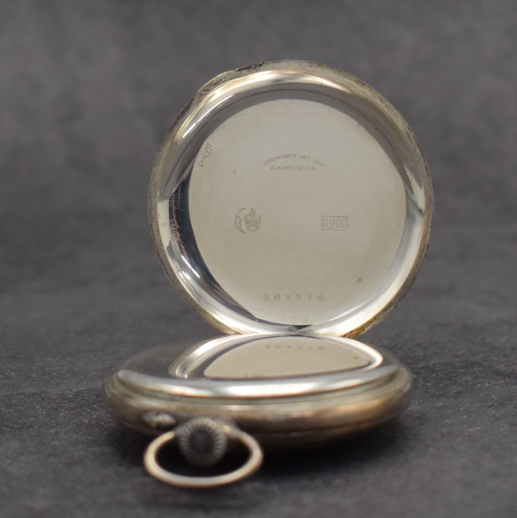 Detail f: DEUTSCHE PRÄZISIONSUHR Original Glashütte (SA) offene Taschenuhr in Silber, Deutschland um 1900, Emailzifferbl. m. arab. Zahlen, gebl. Zeiger, ...