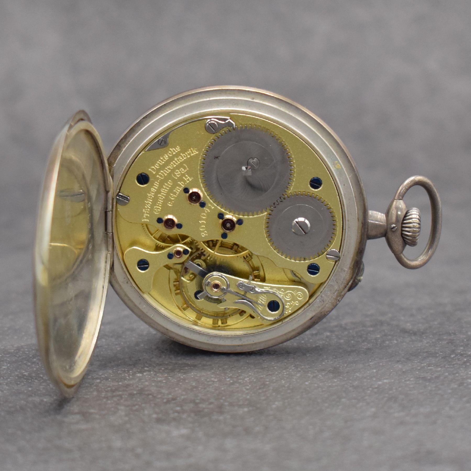 Detail g: DEUTSCHE PRÄZISIONSUHR Original Glashütte (SA) offene Taschenuhr in Silber, Deutschland um 1900, Emailzifferbl. m. arab. Zahlen, gebl. Zeiger, ...