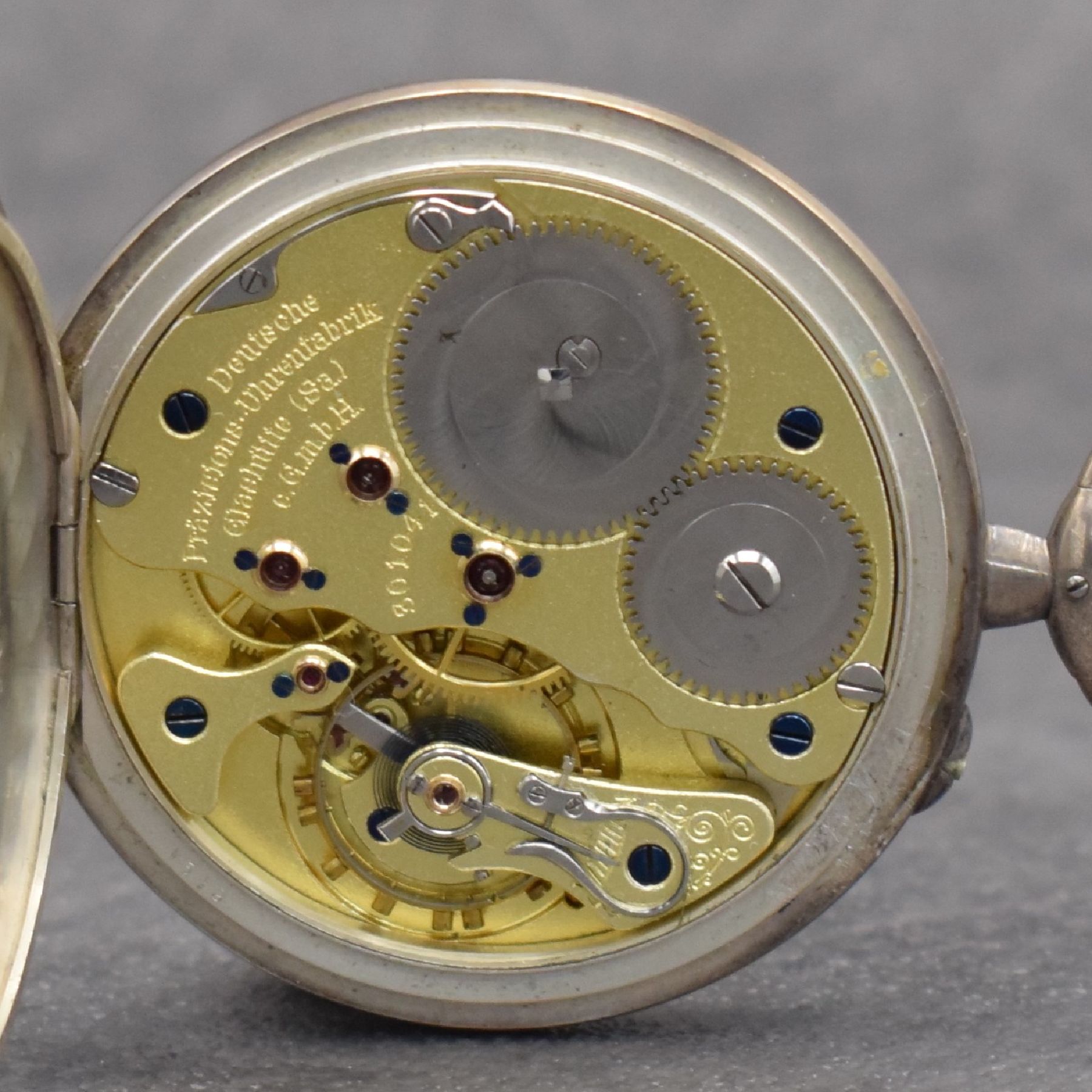 Detail h: DEUTSCHE PRÄZISIONSUHR Original Glashütte (SA) offene Taschenuhr in Silber, Deutschland um 1900, Emailzifferbl. m. arab. Zahlen, gebl. Zeiger, ...
