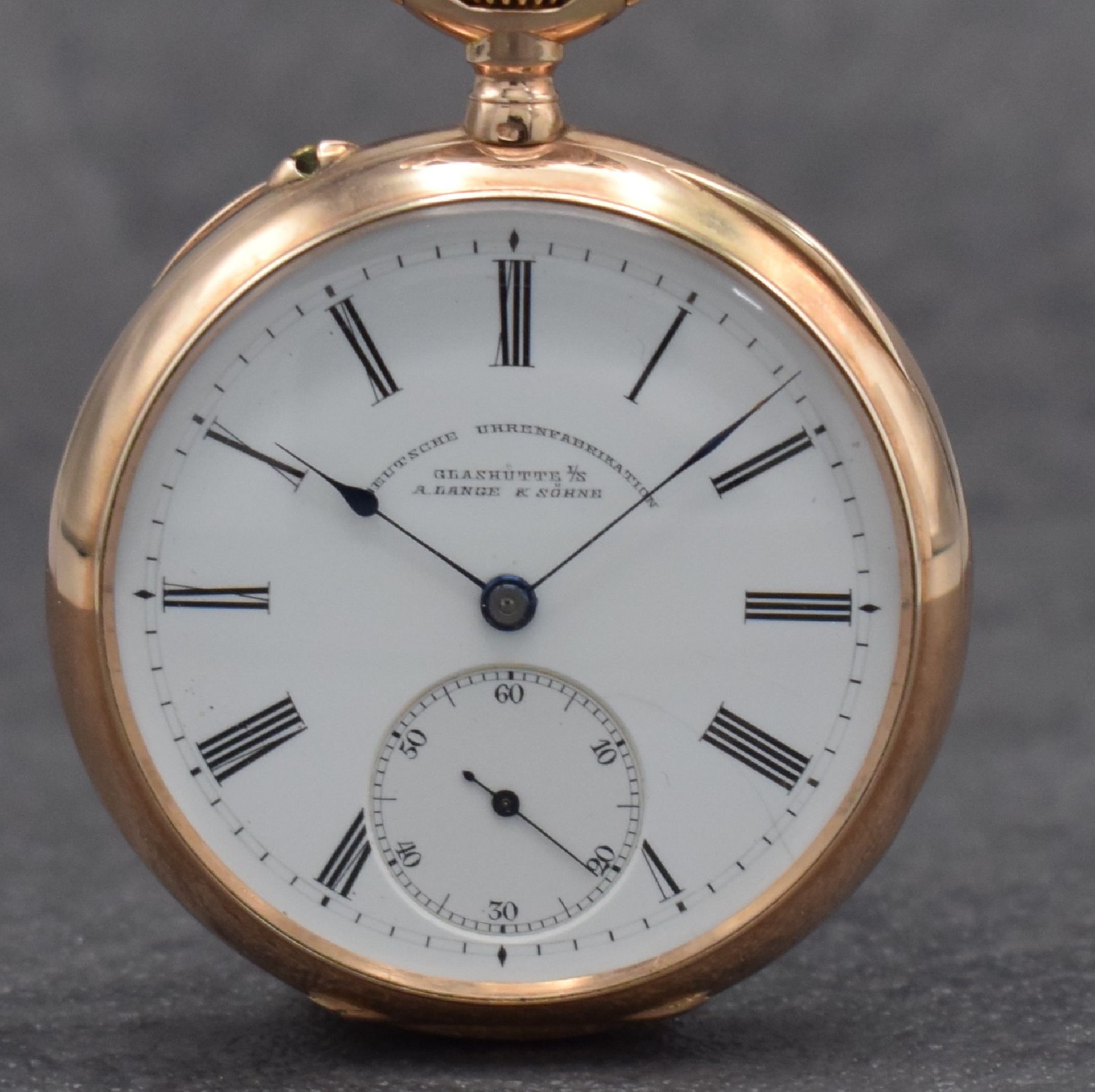 Detail a: A. LANGE & SÖHNE Deutsche Uhrenfabrikation Glashütte I/S offene Herrentaschenuhr in RoseG 585/000, Deutschland um 1900, 2-Deckel Goldgeh. l. dell., ...