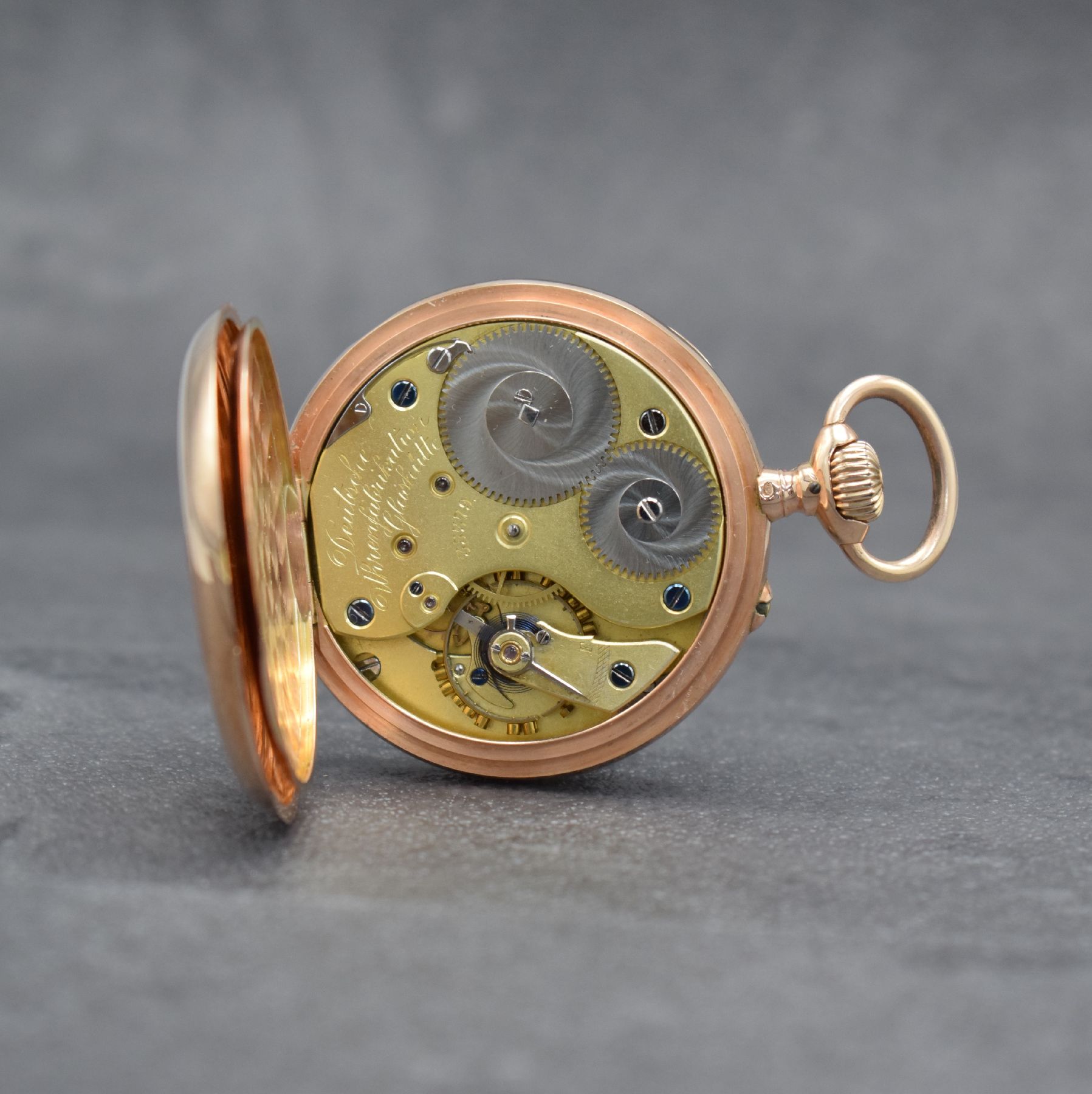Detail f: A. LANGE & SÖHNE Deutsche Uhrenfabrikation Glashütte I/S offene Herrentaschenuhr in RoseG 585/000, Deutschland um 1900, 2-Deckel Goldgeh. l. dell., ...