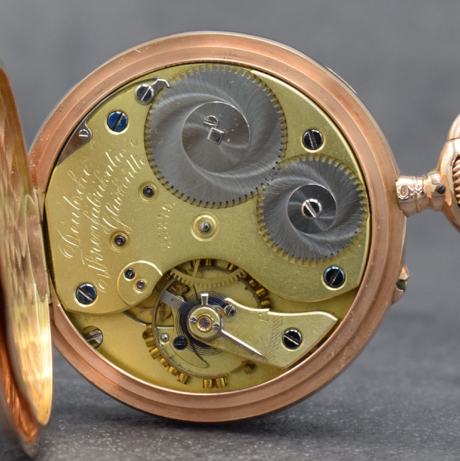 Detail g: A. LANGE & SÖHNE Deutsche Uhrenfabrikation Glashütte I/S offene Herrentaschenuhr in RoseG 585/000, Deutschland um 1900, 2-Deckel Goldgeh. l. dell., ...
