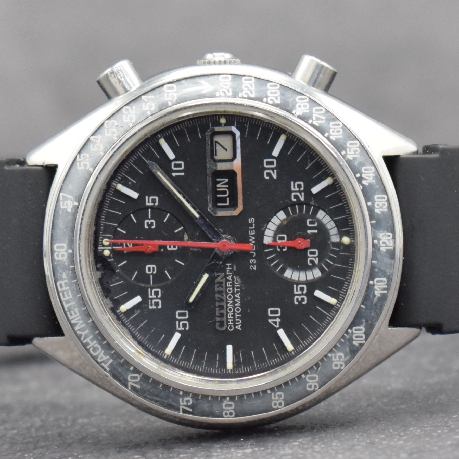 Detail a: CITIZEN Flyback-Armbandchronograph, Automatik, Japan um 1975, Ref. 4-901207 TA, Edelstahlgeh. inkl. Kautschukband, Boden verschr., ...
