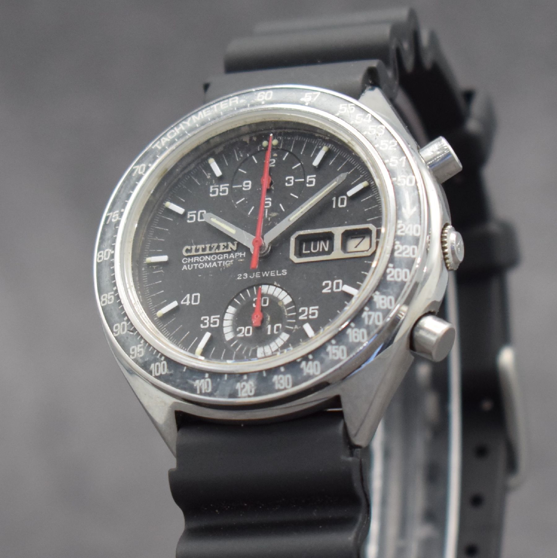 Detail c: CITIZEN Flyback-Armbandchronograph, Automatik, Japan um 1975, Ref. 4-901207 TA, Edelstahlgeh. inkl. Kautschukband, Boden verschr., ...