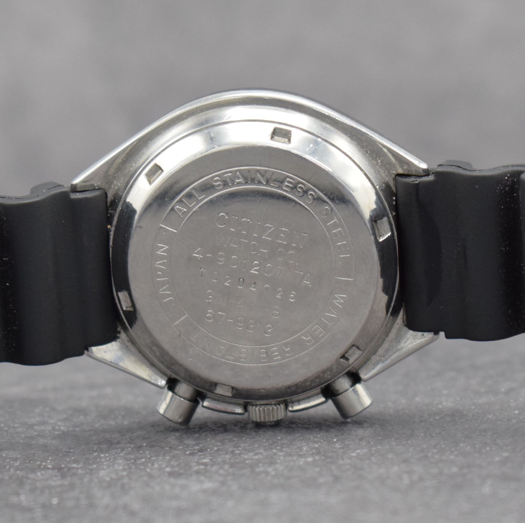 Detail f: CITIZEN Flyback-Armbandchronograph, Automatik, Japan um 1975, Ref. 4-901207 TA, Edelstahlgeh. inkl. Kautschukband, Boden verschr., ...
