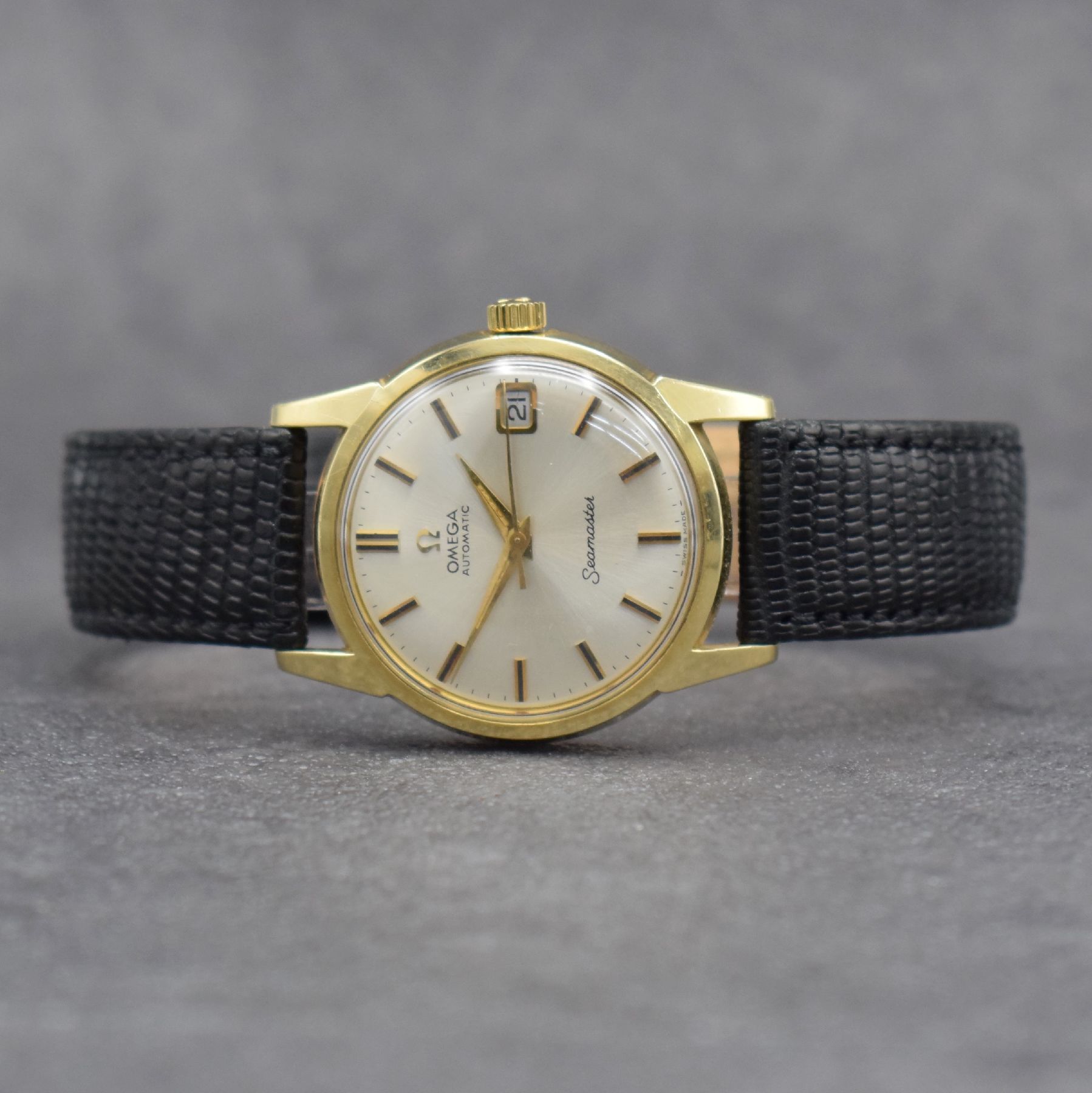 OMEGA Seamaster Herrenarmbanduhr, Schweiz um 1964, Automatik, Ref. 14760-61 SC, Edelstahl-geh. m. Goldkappe, Boden m. entspr. Symbolik verschr., ...