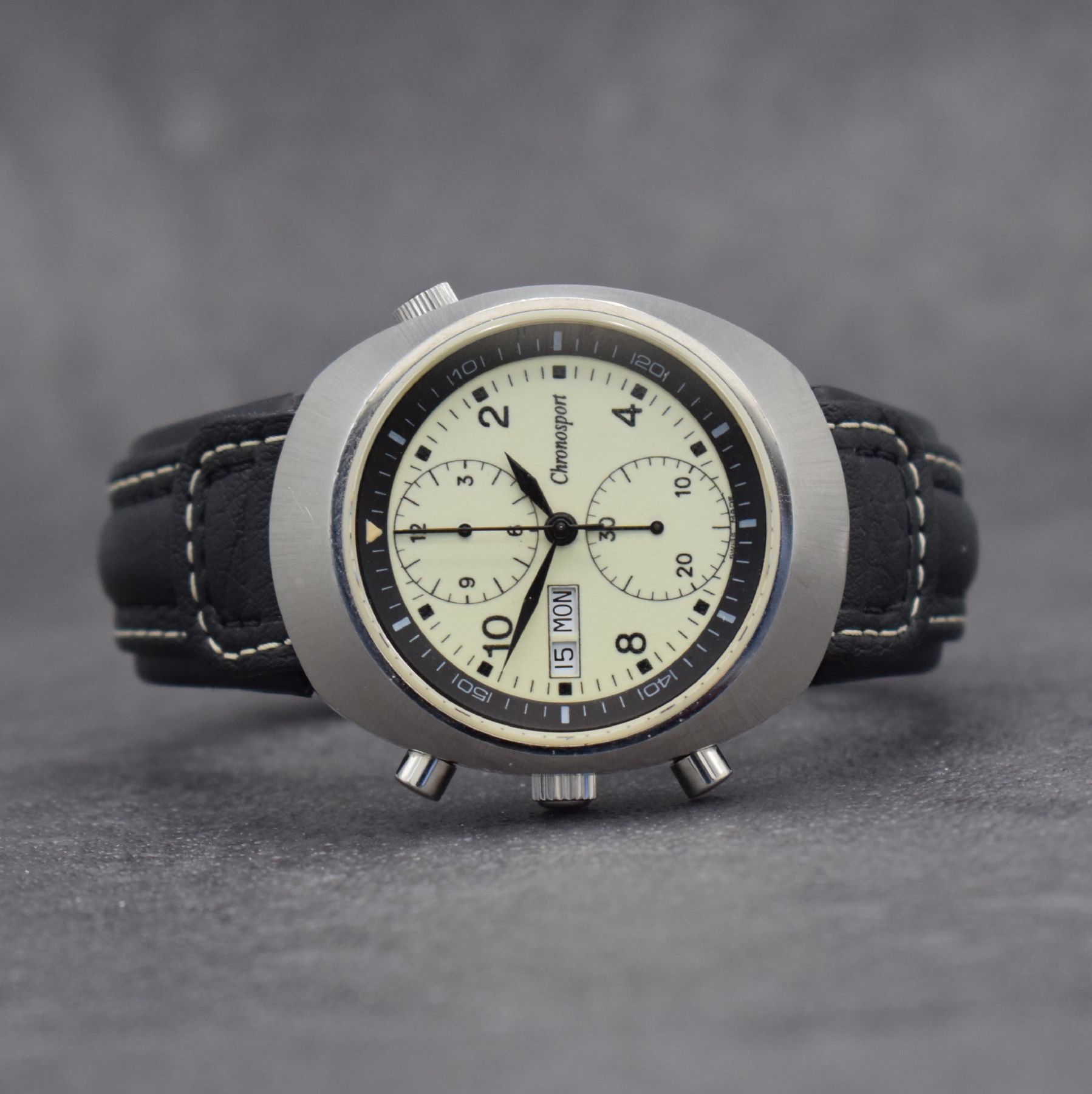 CHRONOSPORT seltener Armbandchronograph Nr. 100 mit Bodengravur von Helmut Sinn, Automatik, Schweiz um 2004, Ref. 70.50 LL, Edelstahlgeh. inkl. Sinn ...