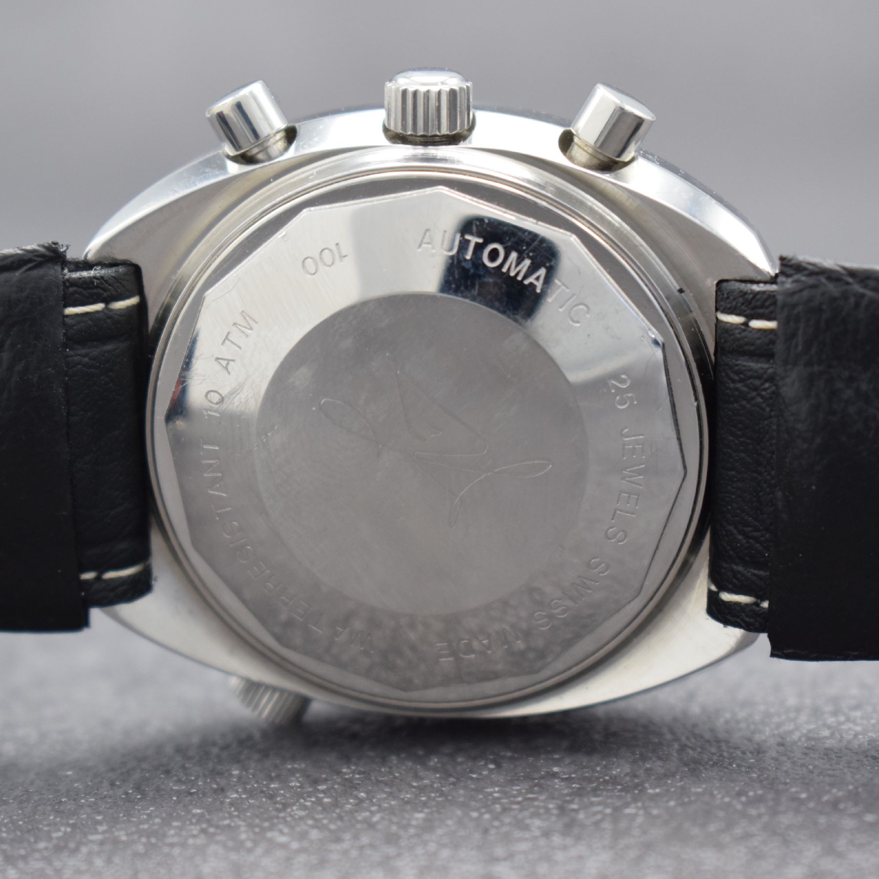 Detail f: CHRONOSPORT seltener Armbandchronograph Nr. 100 mit Bodengravur von Helmut Sinn, Automatik, Schweiz um 2004, Ref. 70.50 LL, Edelstahlgeh. inkl. Sinn ...