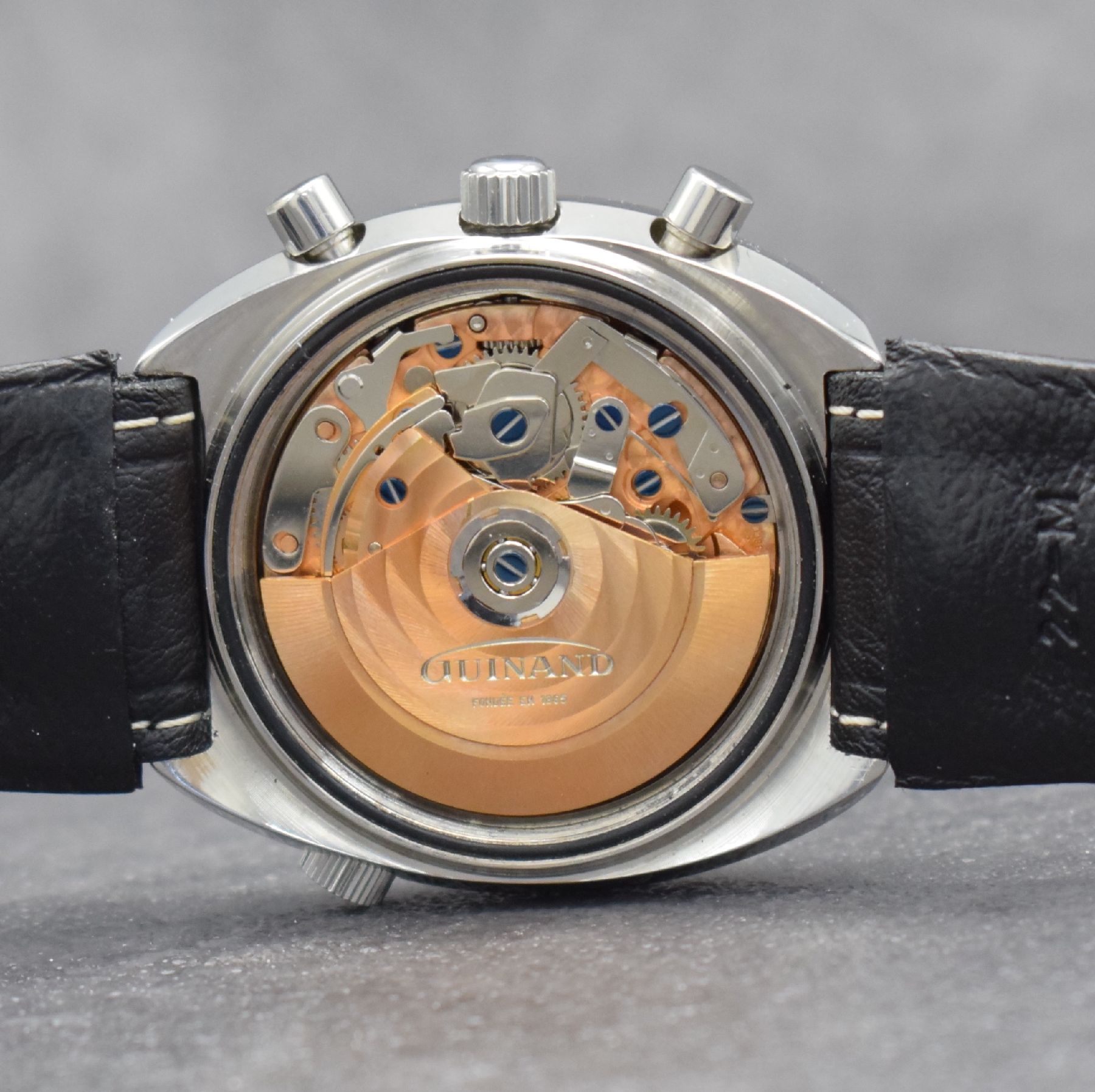 Detail g: CHRONOSPORT seltener Armbandchronograph Nr. 100 mit Bodengravur von Helmut Sinn, Automatik, Schweiz um 2004, Ref. 70.50 LL, Edelstahlgeh. inkl. Sinn ...